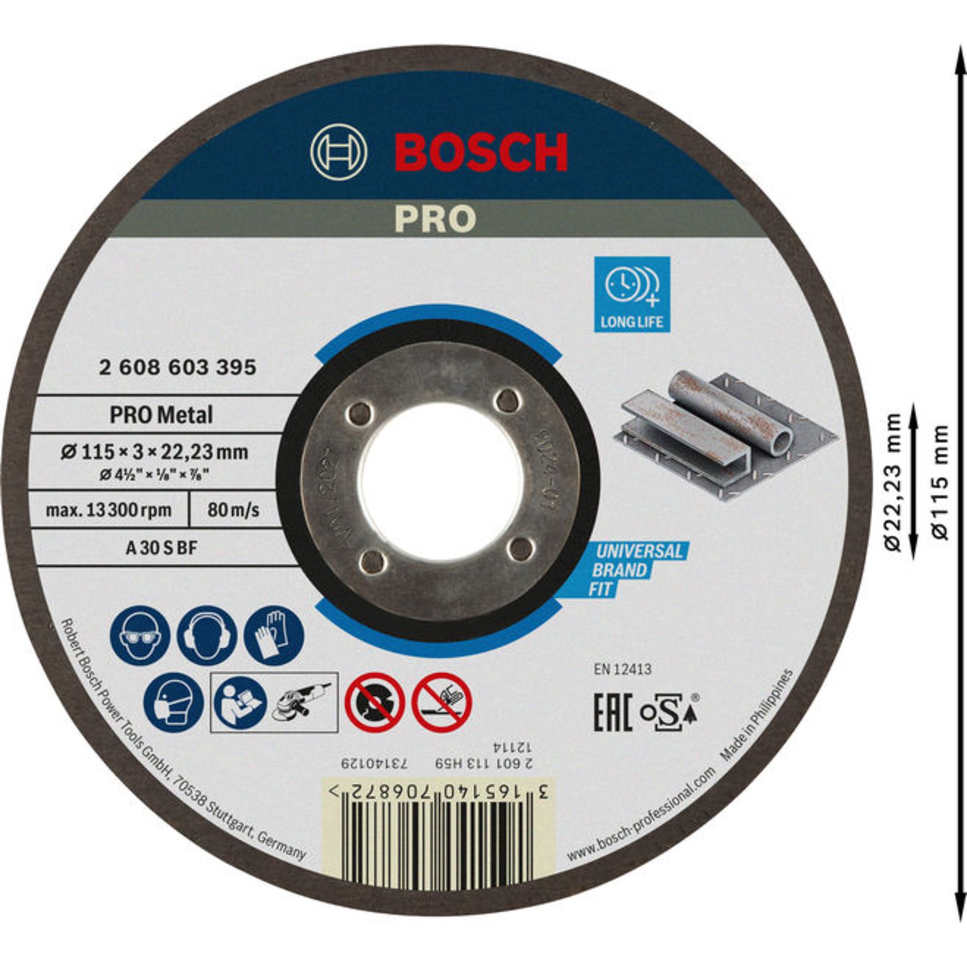 PRO Metal Gebundene Trennscheibe, 115 x 3 x 22,23 mm