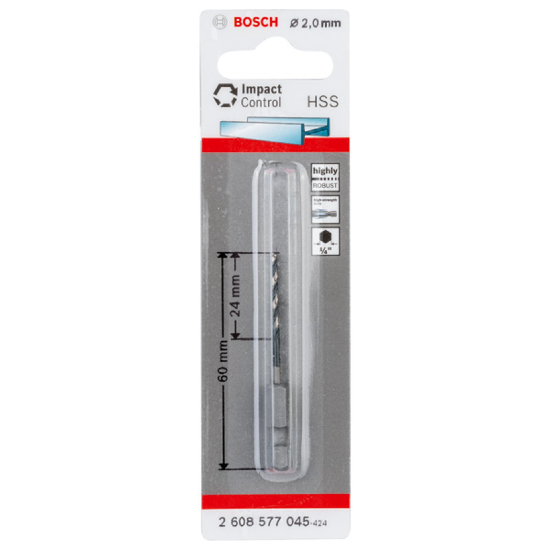HSS Spiralbohrer mit Sechskantschaft 2,0 mm