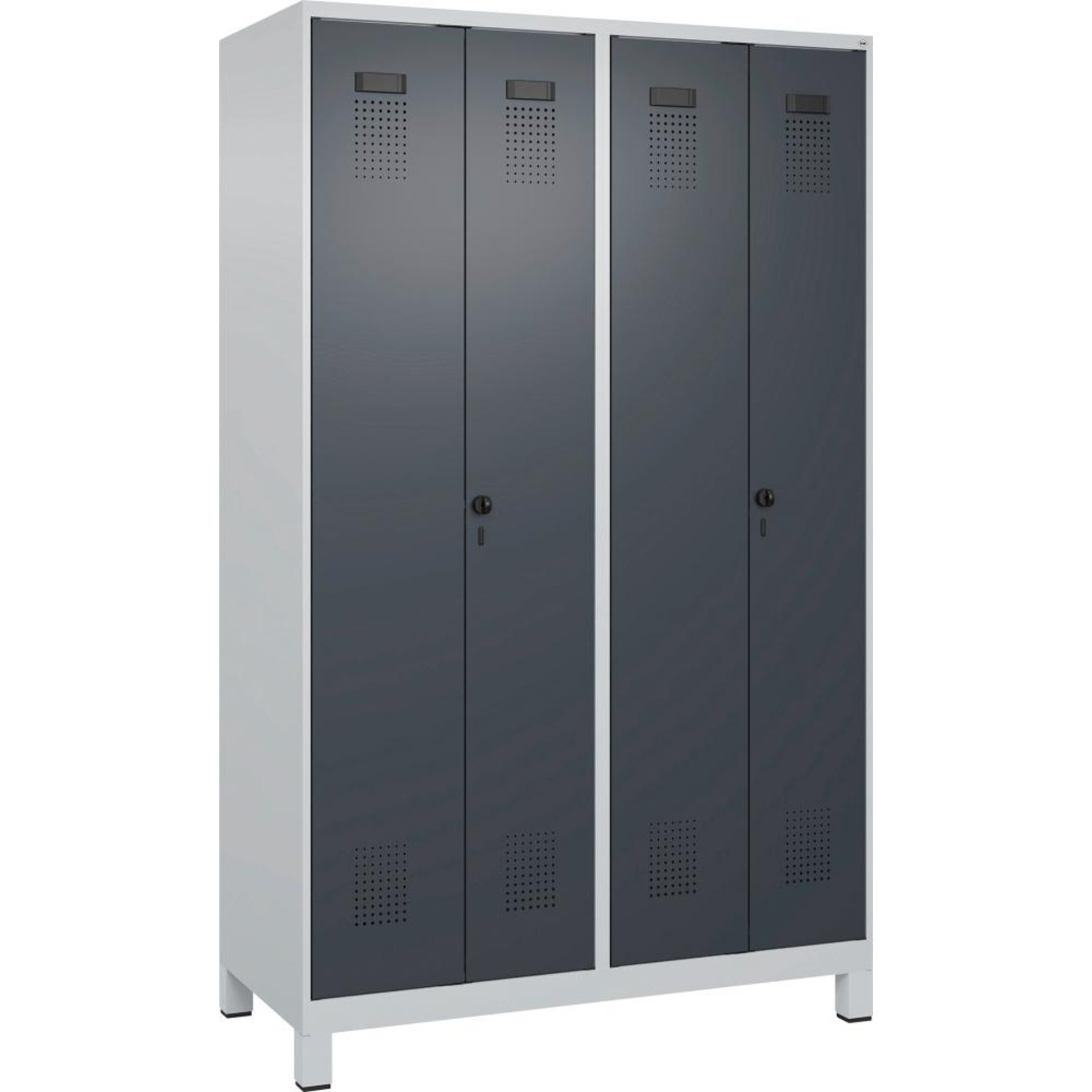 S/W-Gard.-Schrank EVOLO mit 100 mm hohen Füßen RAL 7035/7016, 4 Abteile B1200xT500xH1950mm