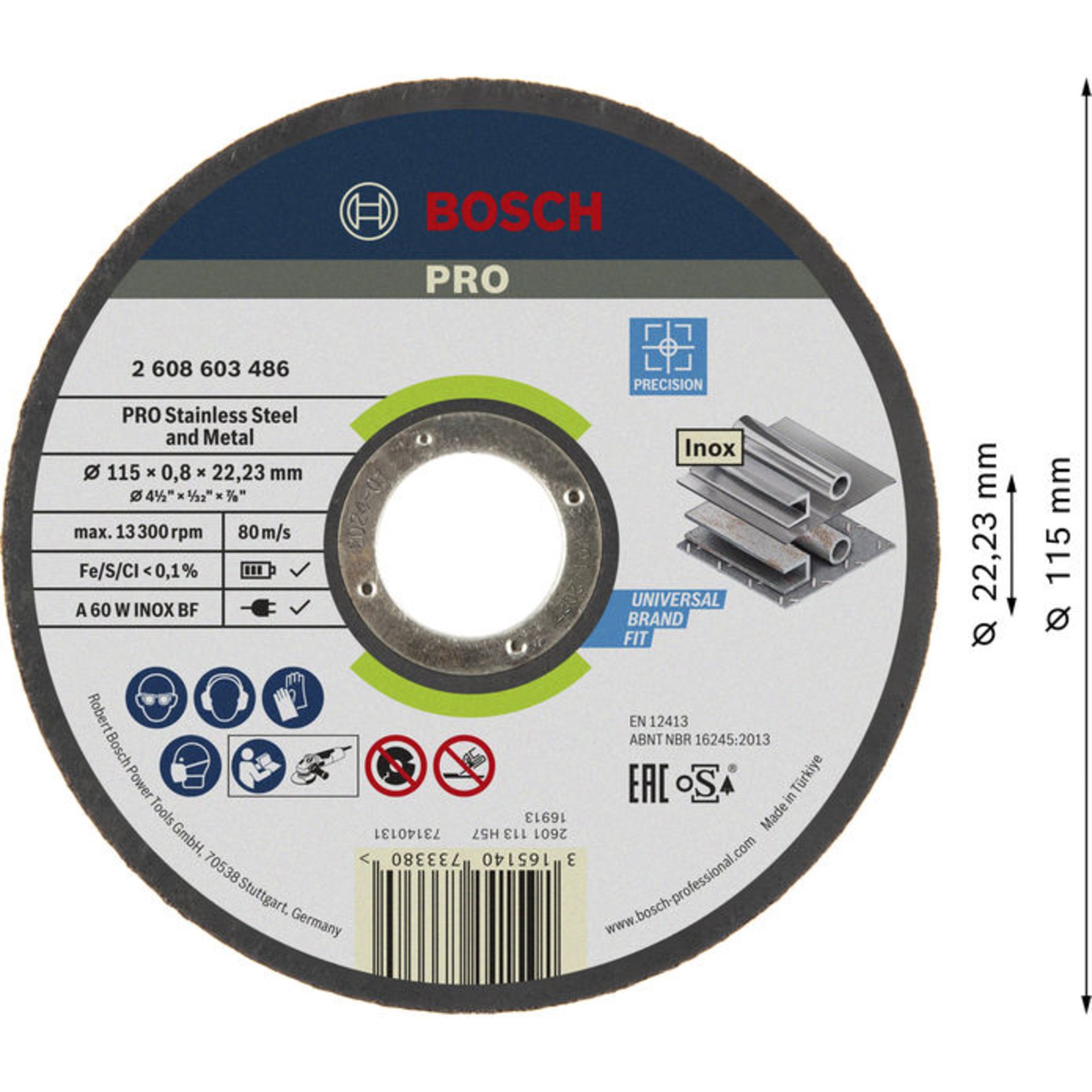 PRO Stainless Steel and Metal Trennscheibe, 115 x 0,8 x 22,23 mm