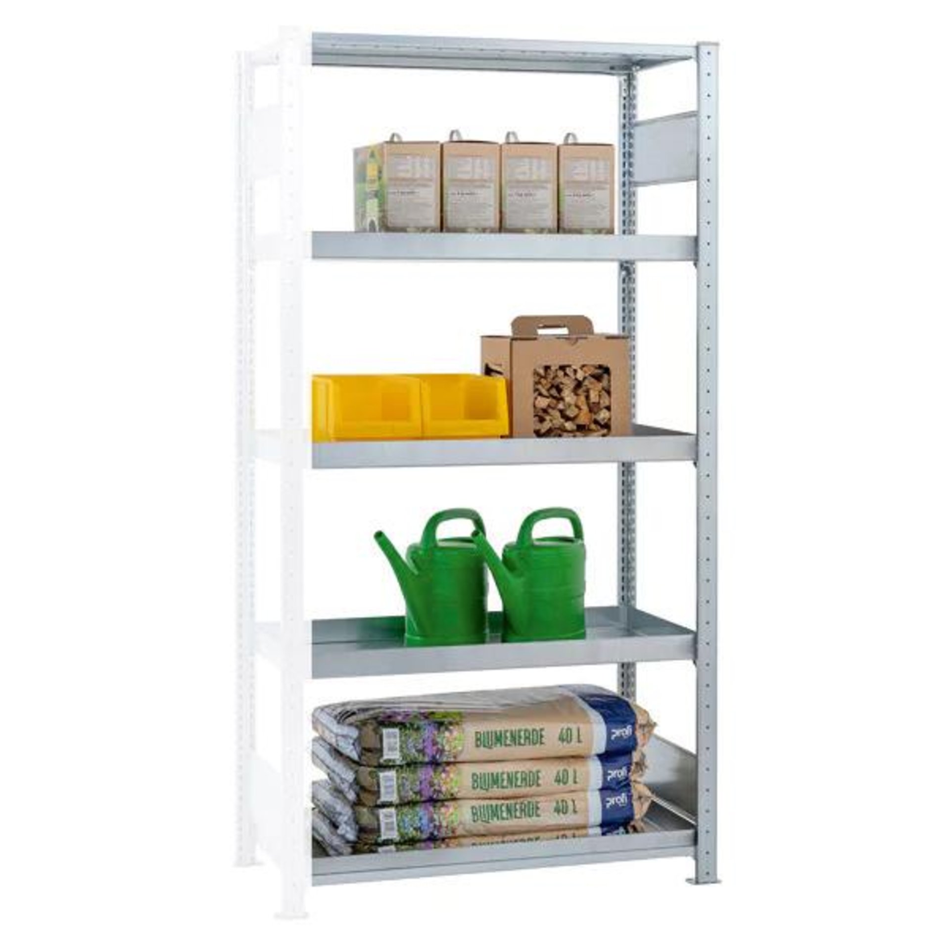 Wannenbodenregal B1000xT600xH2000 mm Anbaufeld 4 Wannen Fachlast 150kg