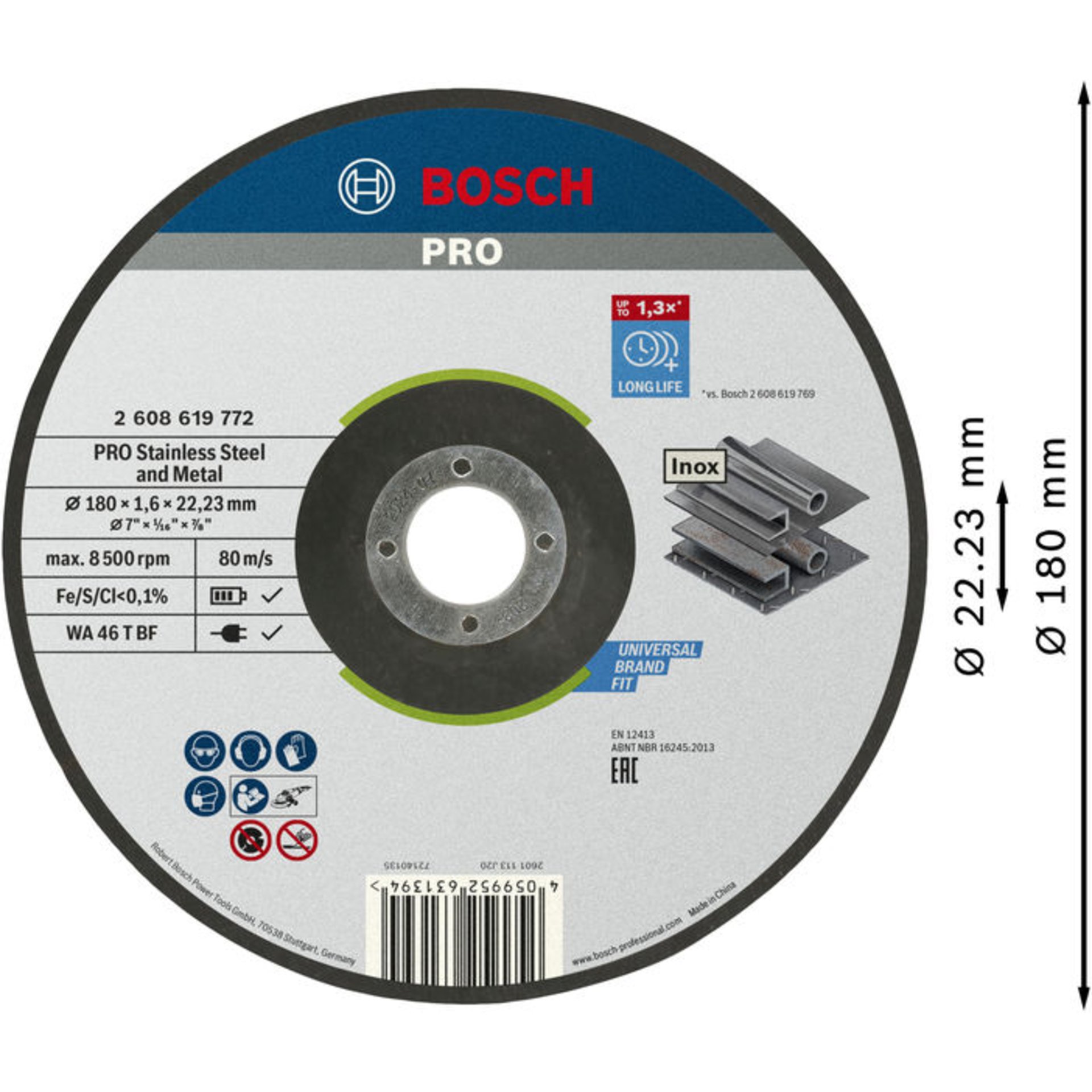 PRO Stainless Steel and Metal Trennscheibe, 180 x 1,6 x 22.23 mm, gekröpft