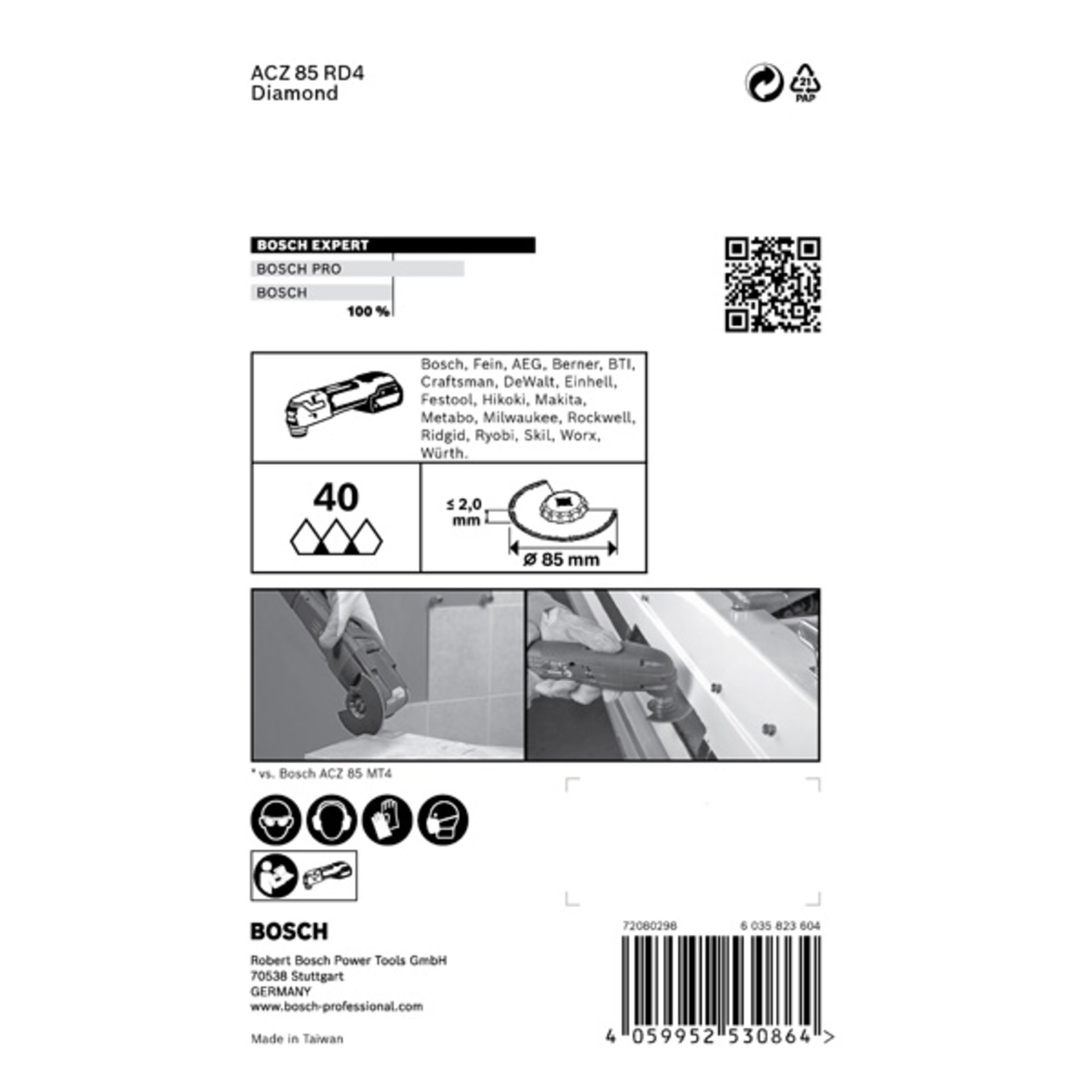 EXPERT Grout Segment Blade ACZ 85 RD4 Blatt für Multifunktionswerkzeuge, 85 mm