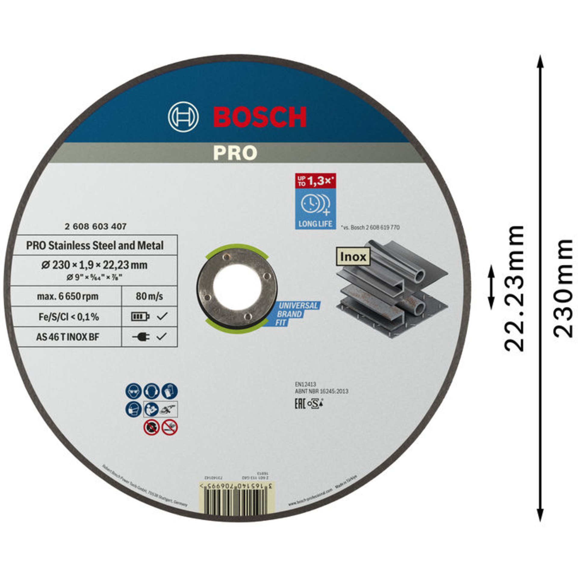 PRO Stainless Steel and Metal Trennscheibe, 230 x 1.9 x 22.23 mm, gerade, oSa