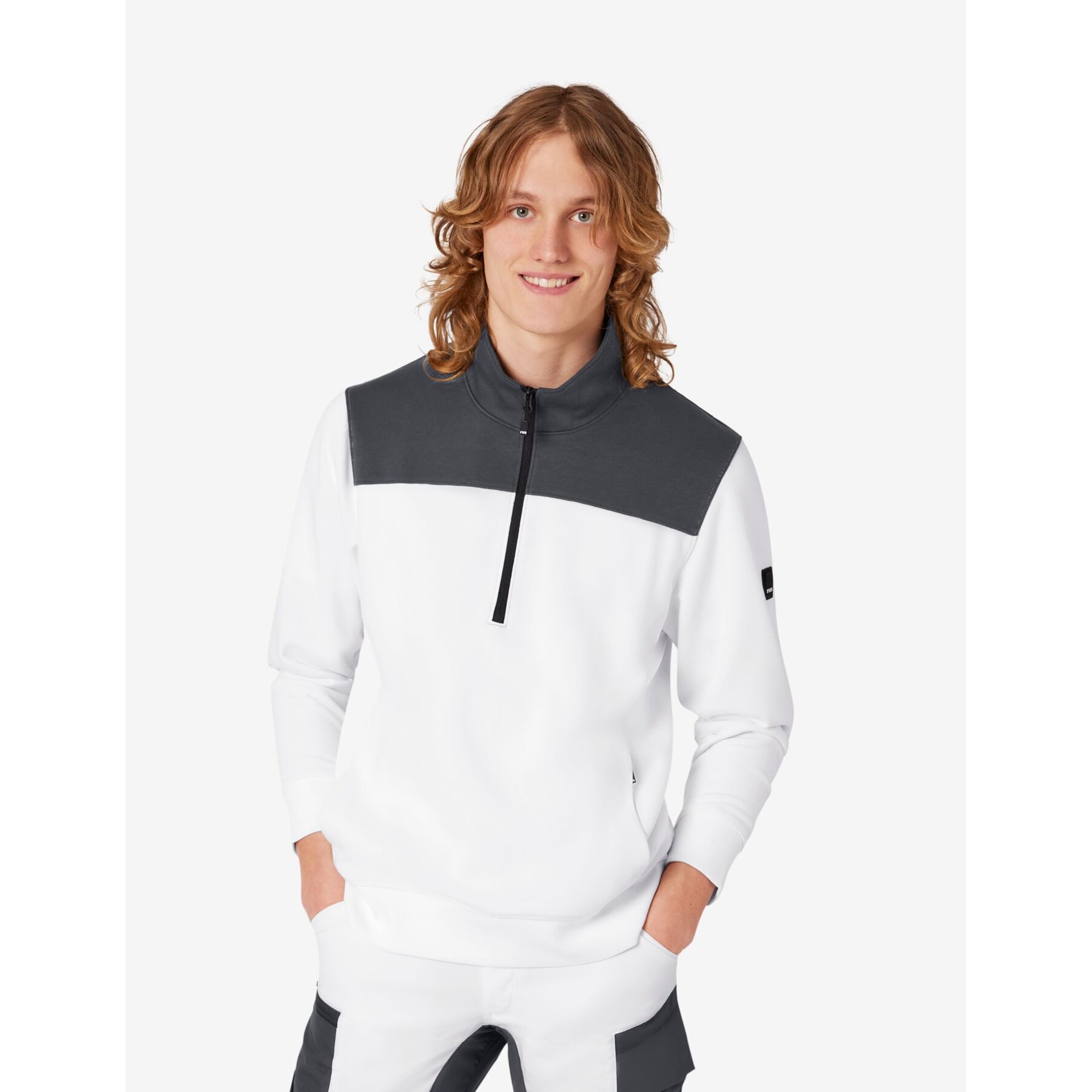 ROB Zip-Sweatshirt unisex weiß-anthrazit L