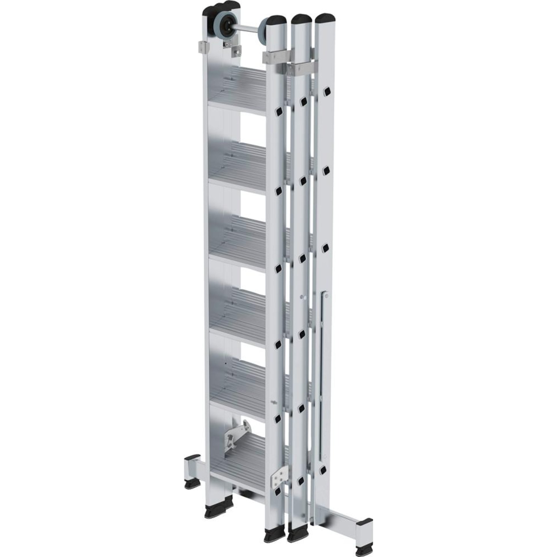 Alu-Mehrzweckleiter 3x6 Stufen Leiterlänge 1,96m eingef.Arbeitshöhe bis 5,20 m