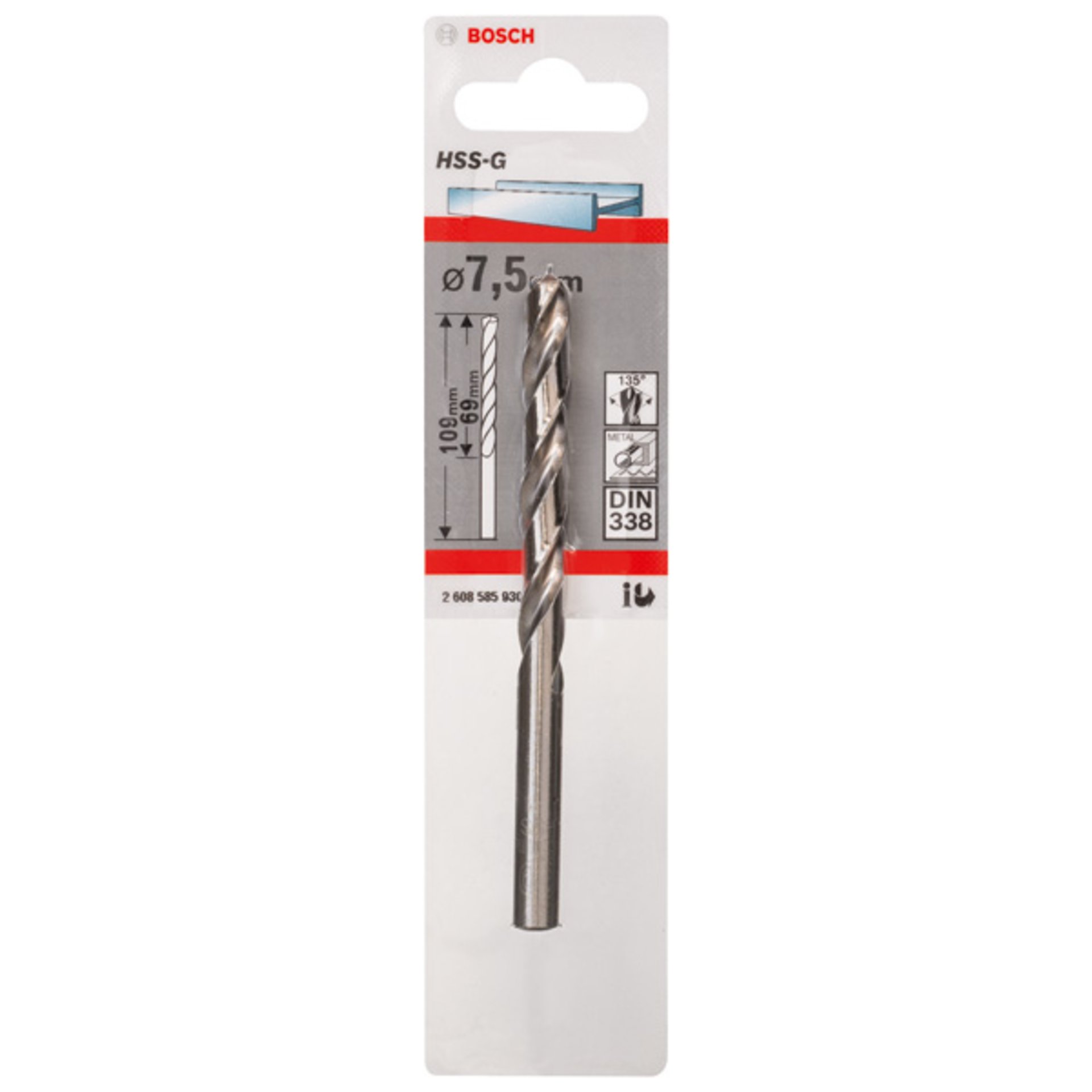 Metallbohrer HSS-G, DIN 338, 7,5 x 69 x 109 mm, 1er-Pack