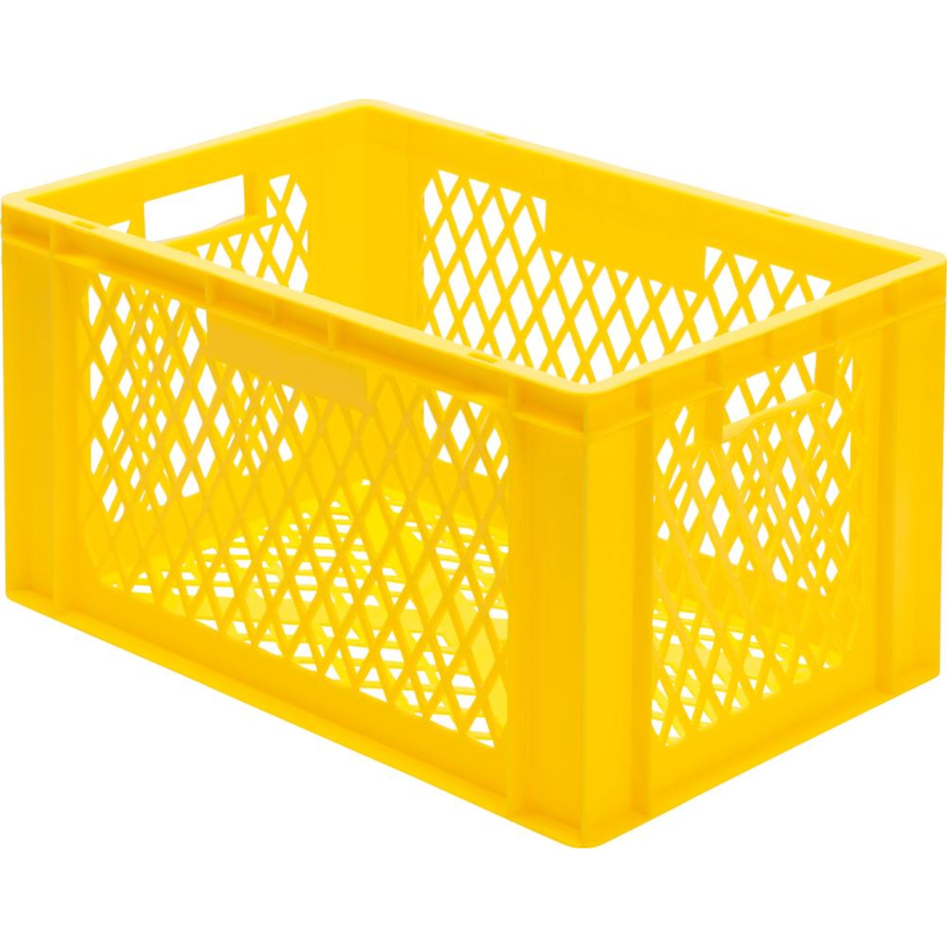 Transport-Stapelkasten B600xT400xH320 mm gelb, kpl. durchbrochen mit Griffloch LA-KA-PE