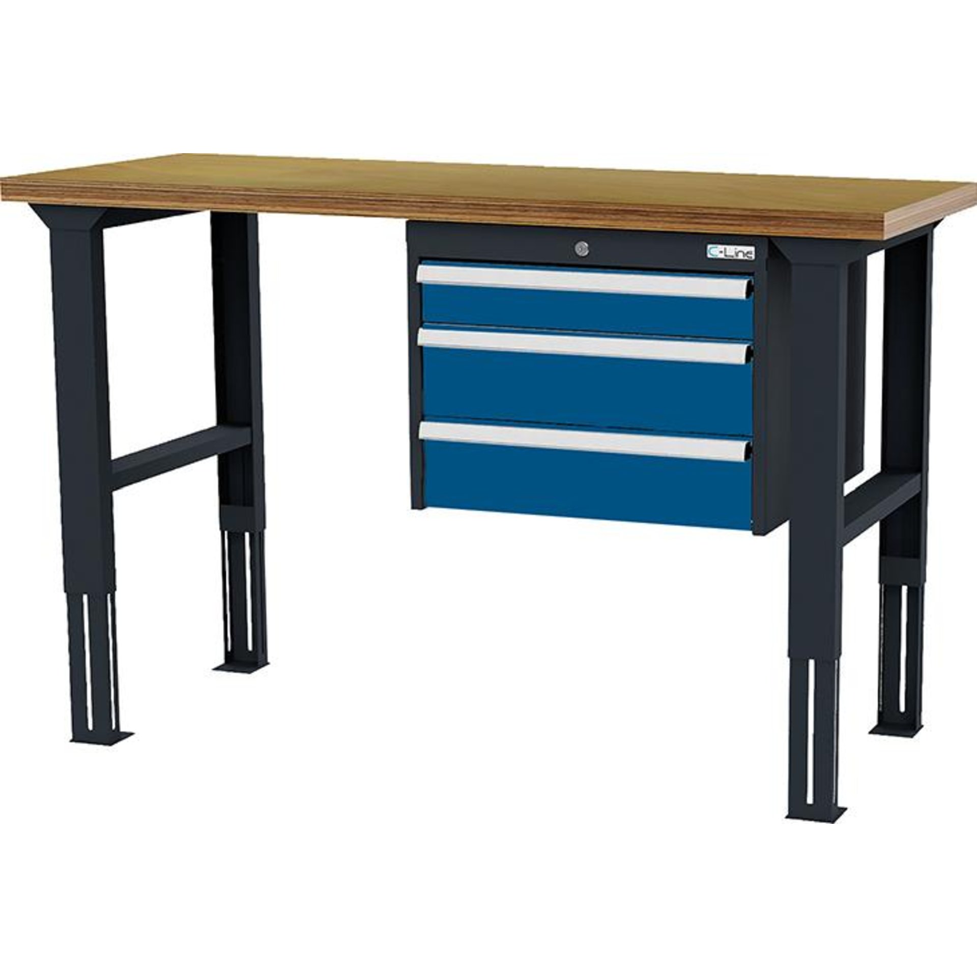 Arbeitstisch höhenvers. mit 3 Schubladen B1500xT600xH760-1060 mm RAL 7016/5010 Buche MP