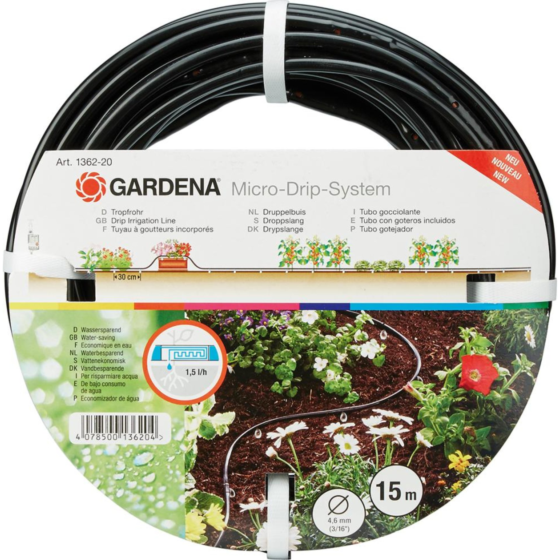 Tropfrohr oberirdisch 4,6 mm (3/16"), 15 m 1362Gardena