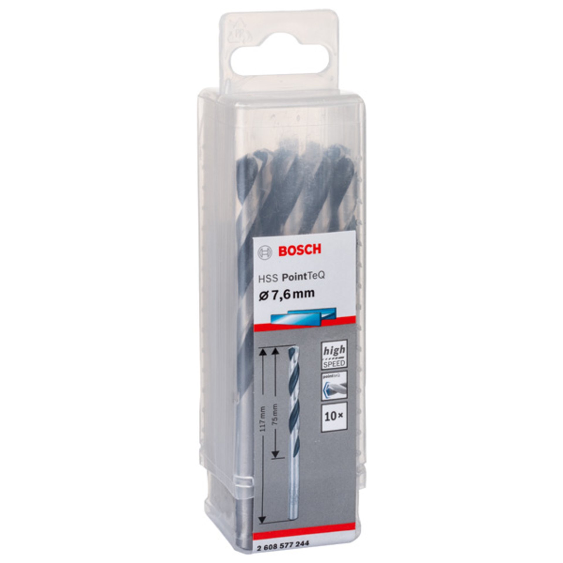 Metallspiralbohrer HSS PointTeQ, DIN 338, 7,6 mm, 10er-Pack