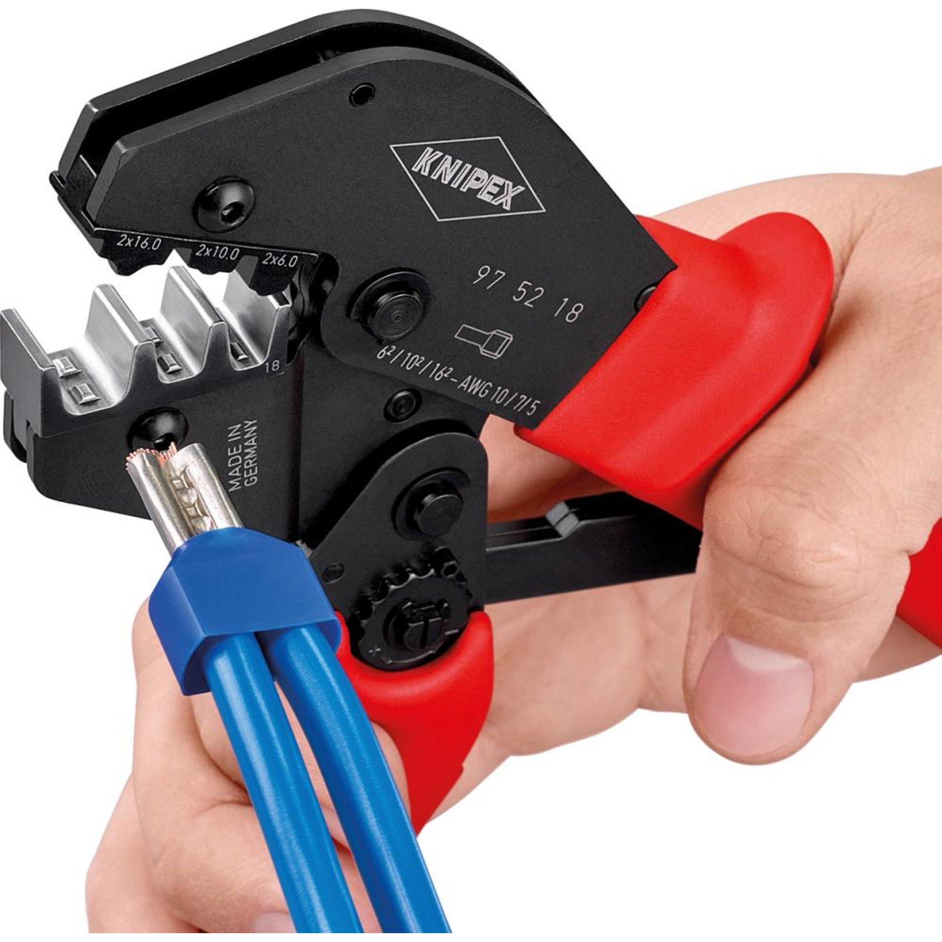 Crimp-Hebelzange f. Twin Aderendhülsen 2x6,2x10 und 2x16qmm KNIPEX