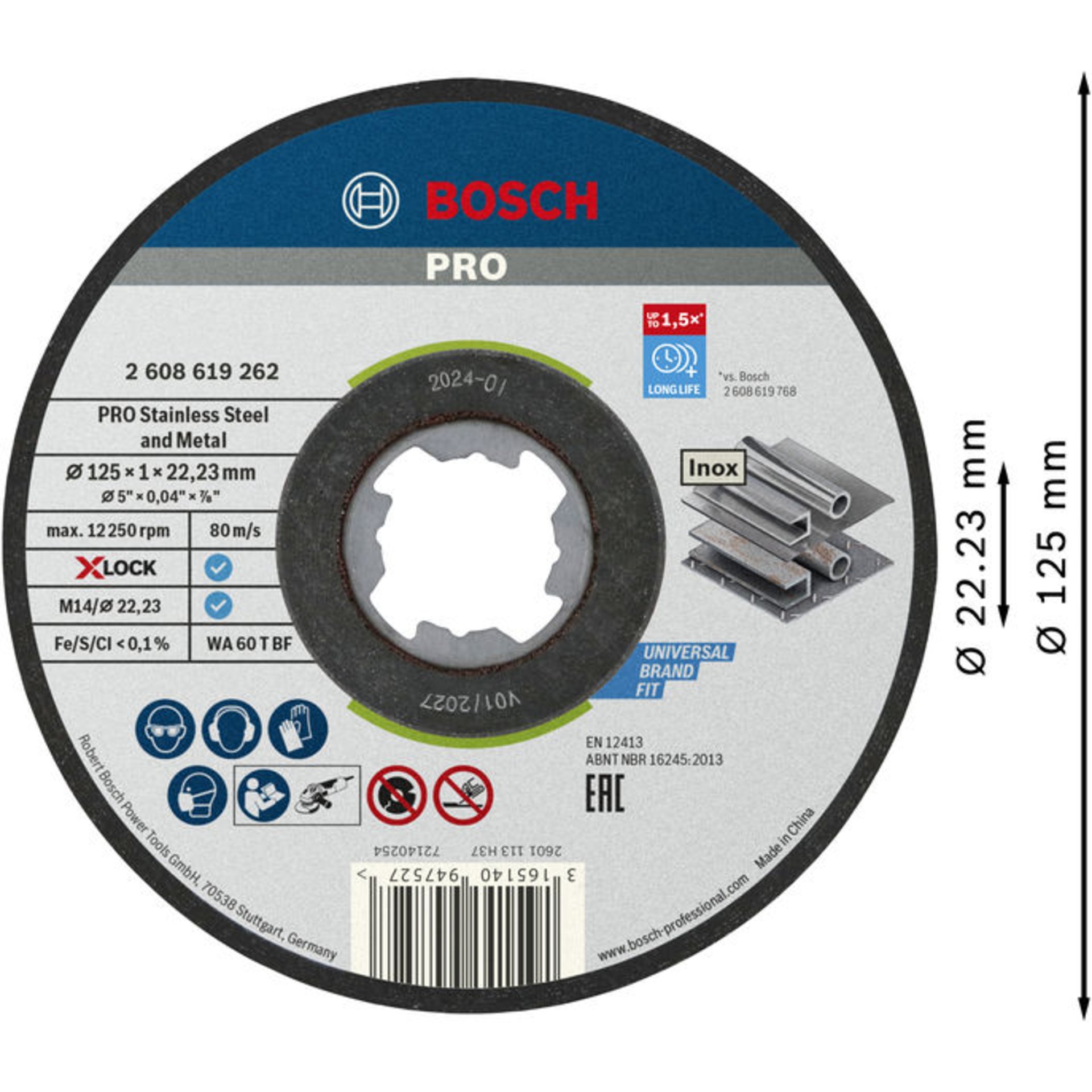 PRO Stainless Steel and Metal X-Lock Trennscheibe, 125x1x22.23 mm, gerade, 10tlg
