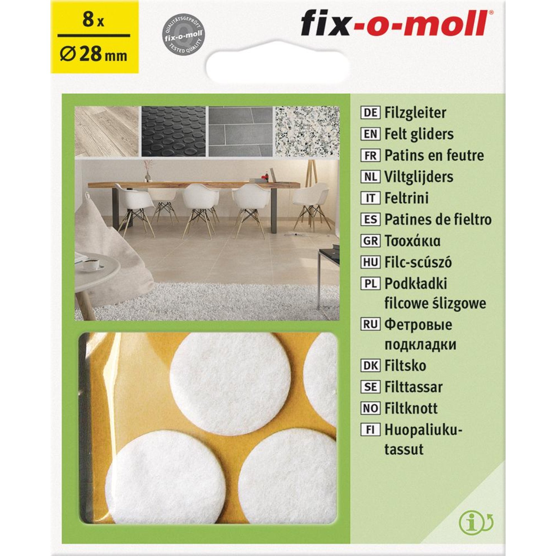 Filzgleiter klebend weiß 28mm Inh.8 St. fix-o-moll