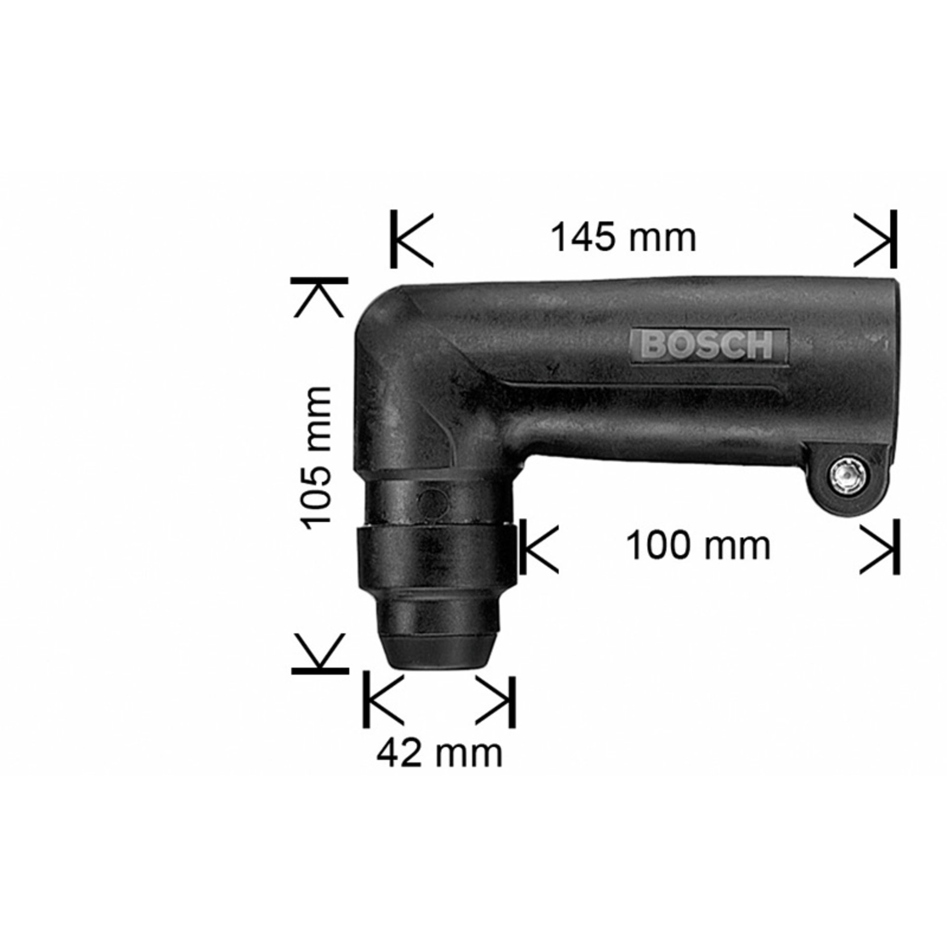 Winkelbohrkopf für leichte Bohrhämmer mit SDS plus Werkzeughalter, 43 mm