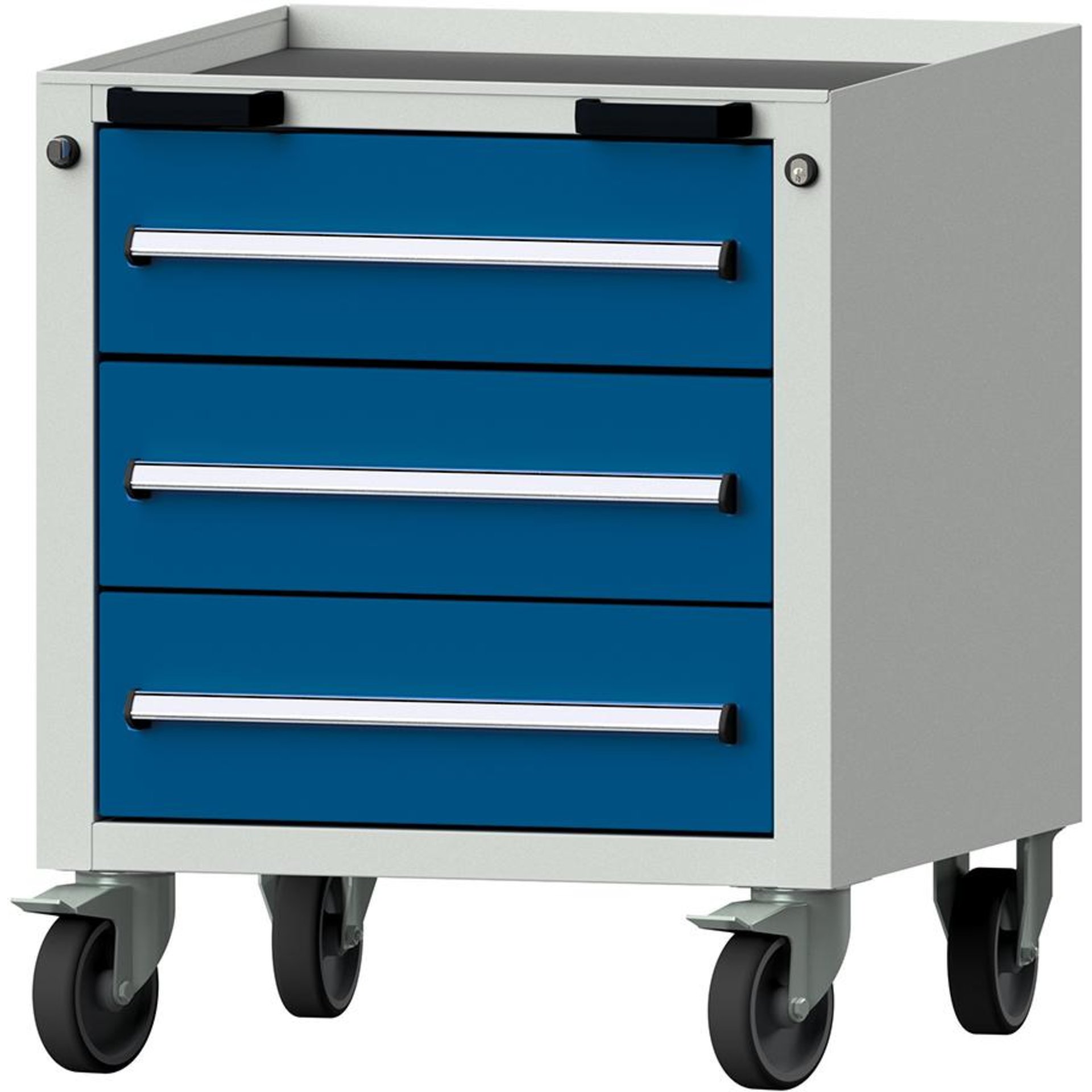 Format Rollcontainer B625xT640xH755mm RAL 7035/5010 3 Schubladen