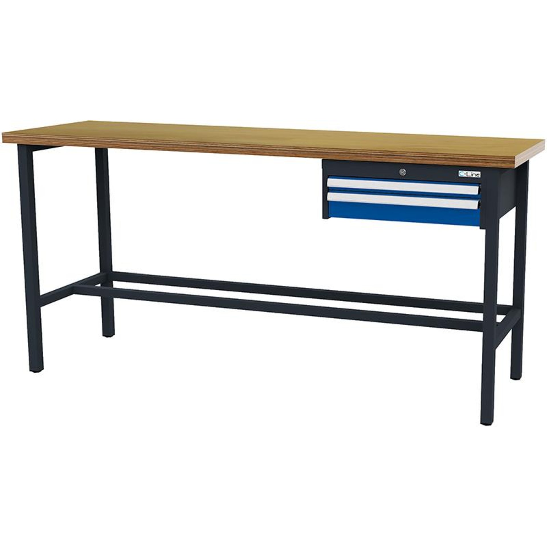 Arbeitstisch mit 2 Schubladen B2000xH600xT960 mm RAL 7016/5010 Buche MP