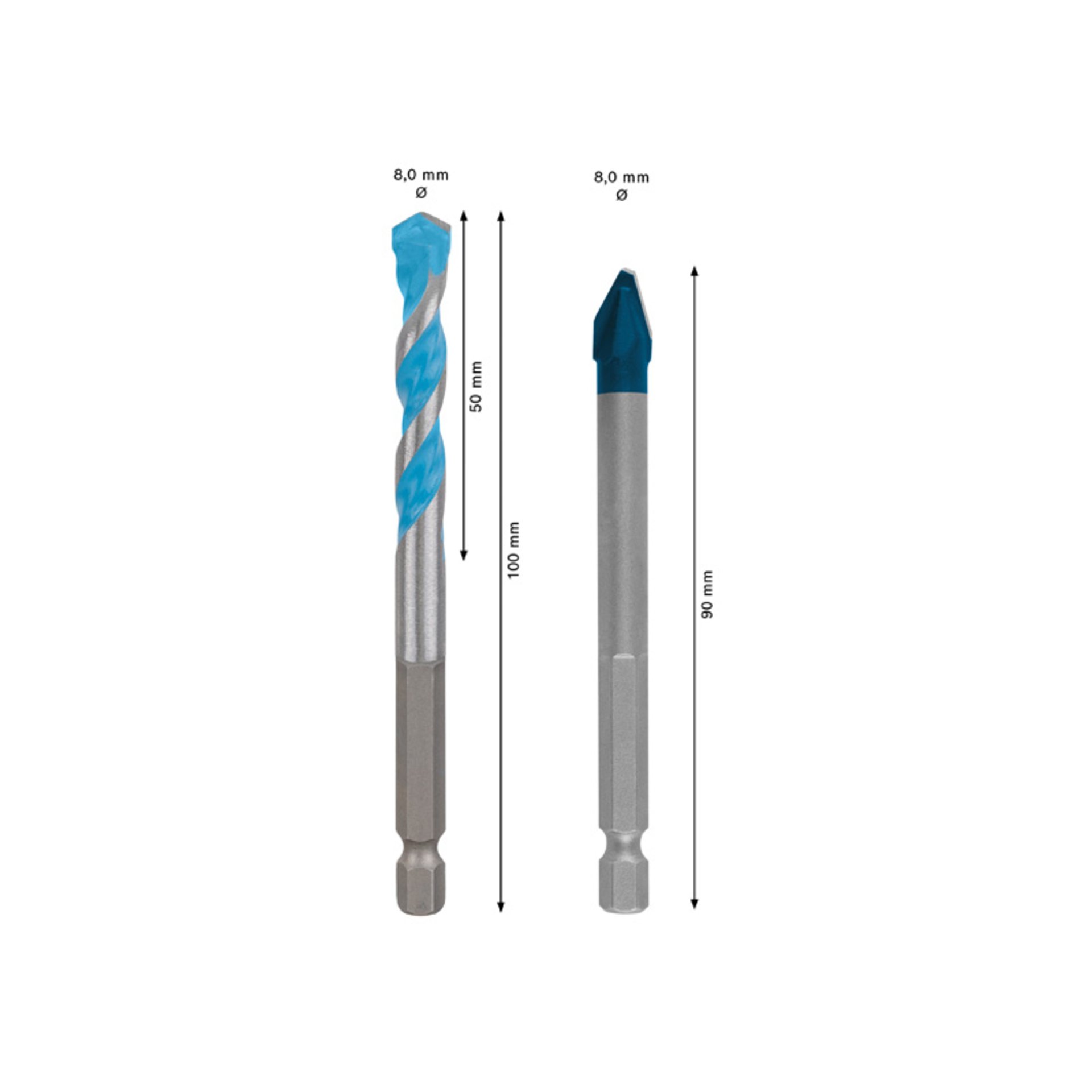 EXPERT HEX-9 Hard Ceramic und HEX-9 Multi Construction Bohrer-Set, 8 mm, 2-tlg
