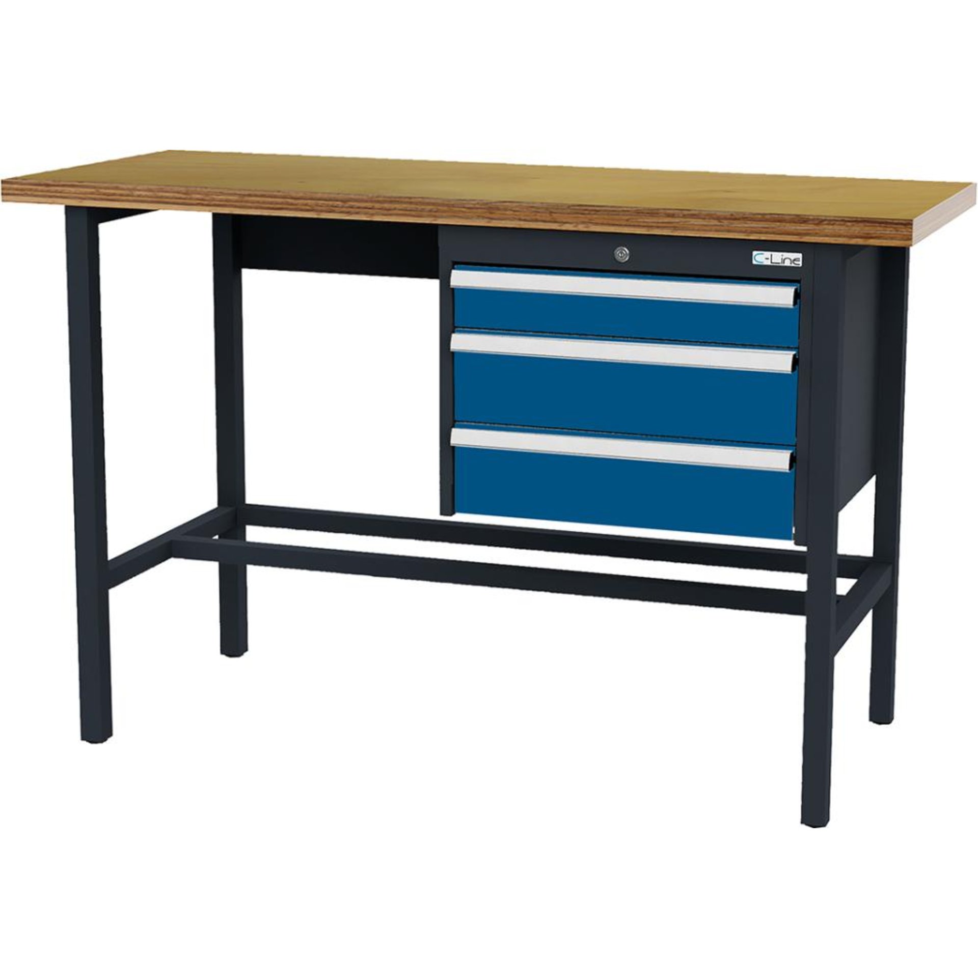 Arbeitstisch mit 3 Schubladen B1500xT600xH960 mm RAL 7016/5010 Buche MP