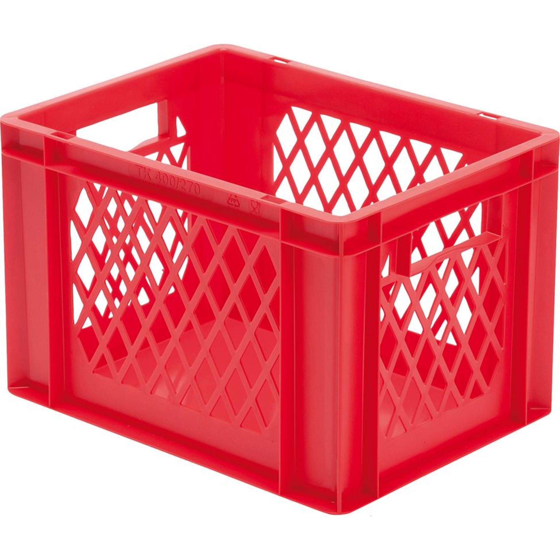 Transport-Stapelkasten B400xT300xH270 mm rot, Wände durchbrochen mit Griffloch LA-KA-PE