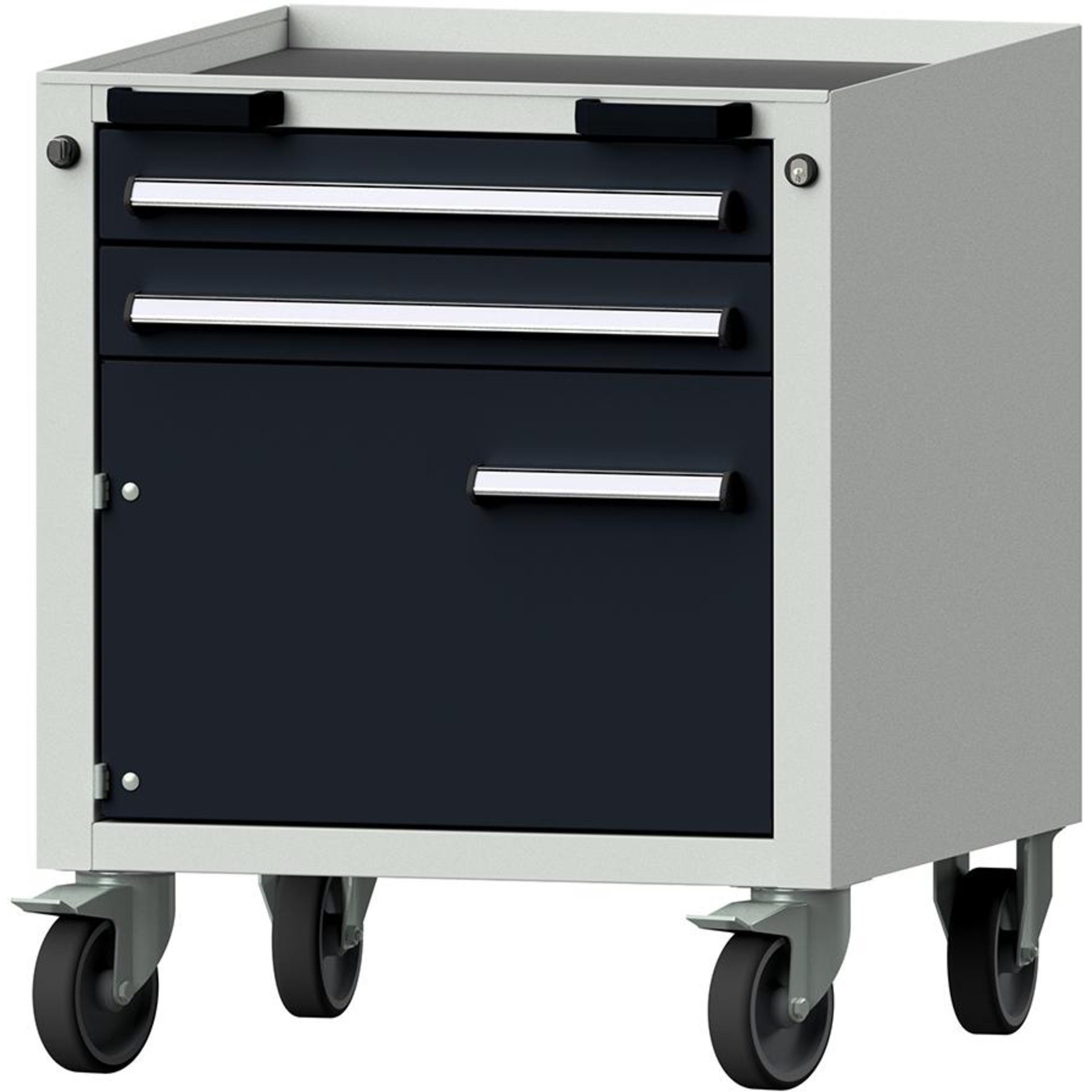 Format Rollcontainer B625xT640xH755mm RAL 7035/7016 2 Schubladen, 1 Tür