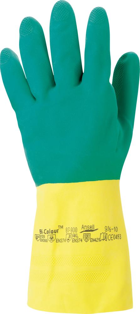 Ansell Chemikalienschutzhandschuh Bi-Colour 87-900, Kat. III, gelb,grün, 9,5/10