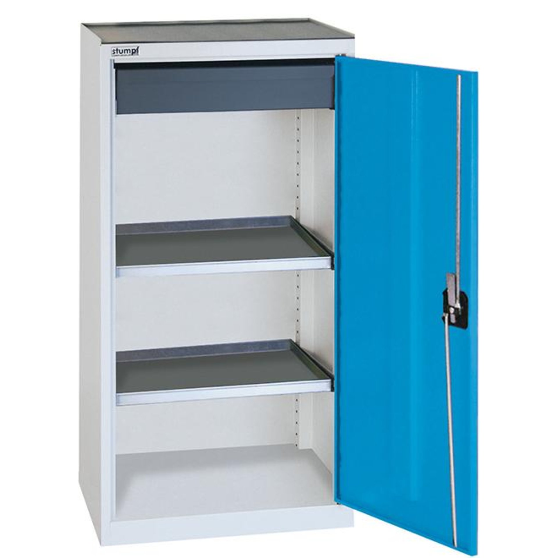 Beistellschrank B500xT500xH1000 mm RAL 7035/5012 1 Schublade, 2 Wannen