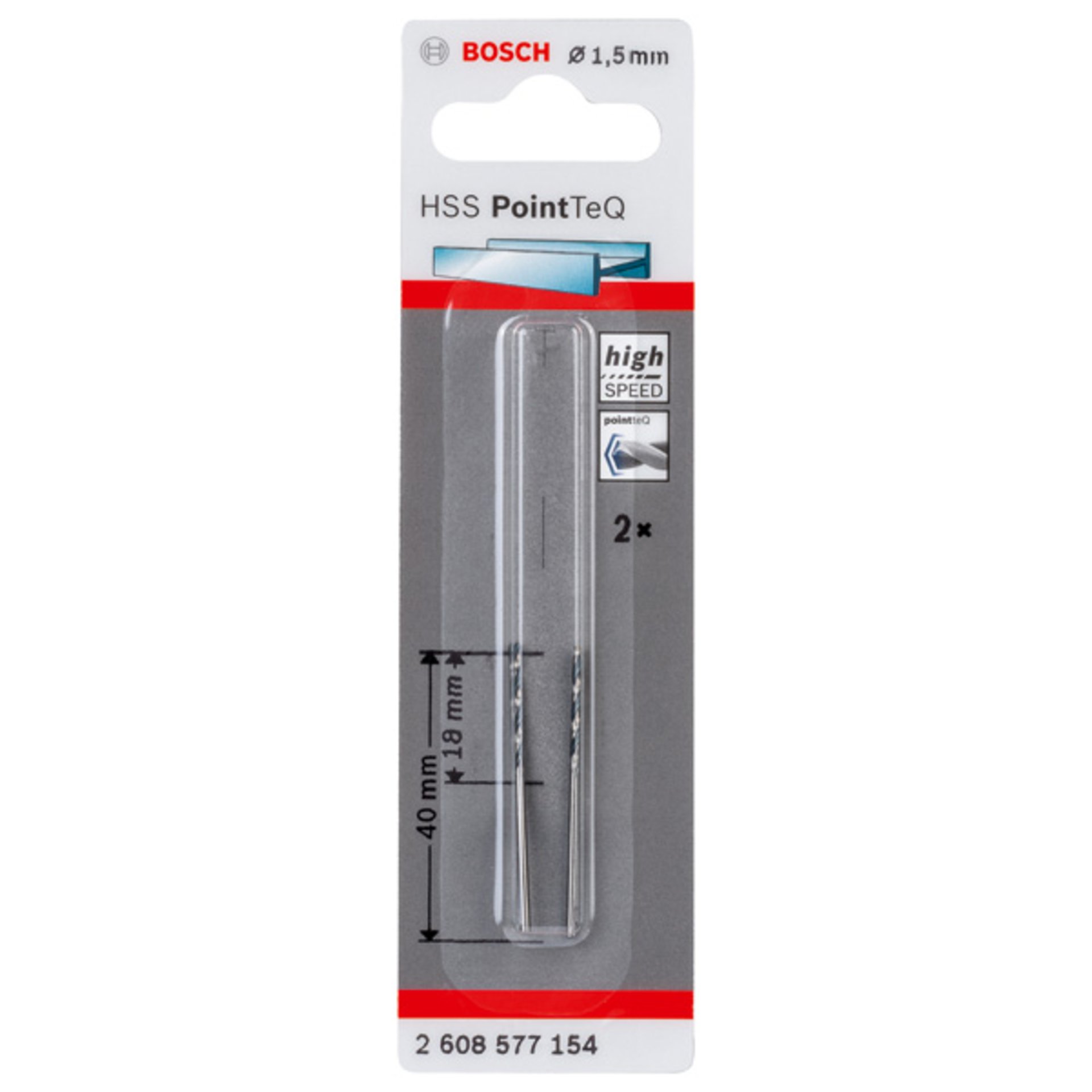 Metallspiralbohrer HSS PointTeQ, DIN 338, 1,5 mm, 2er-Pack