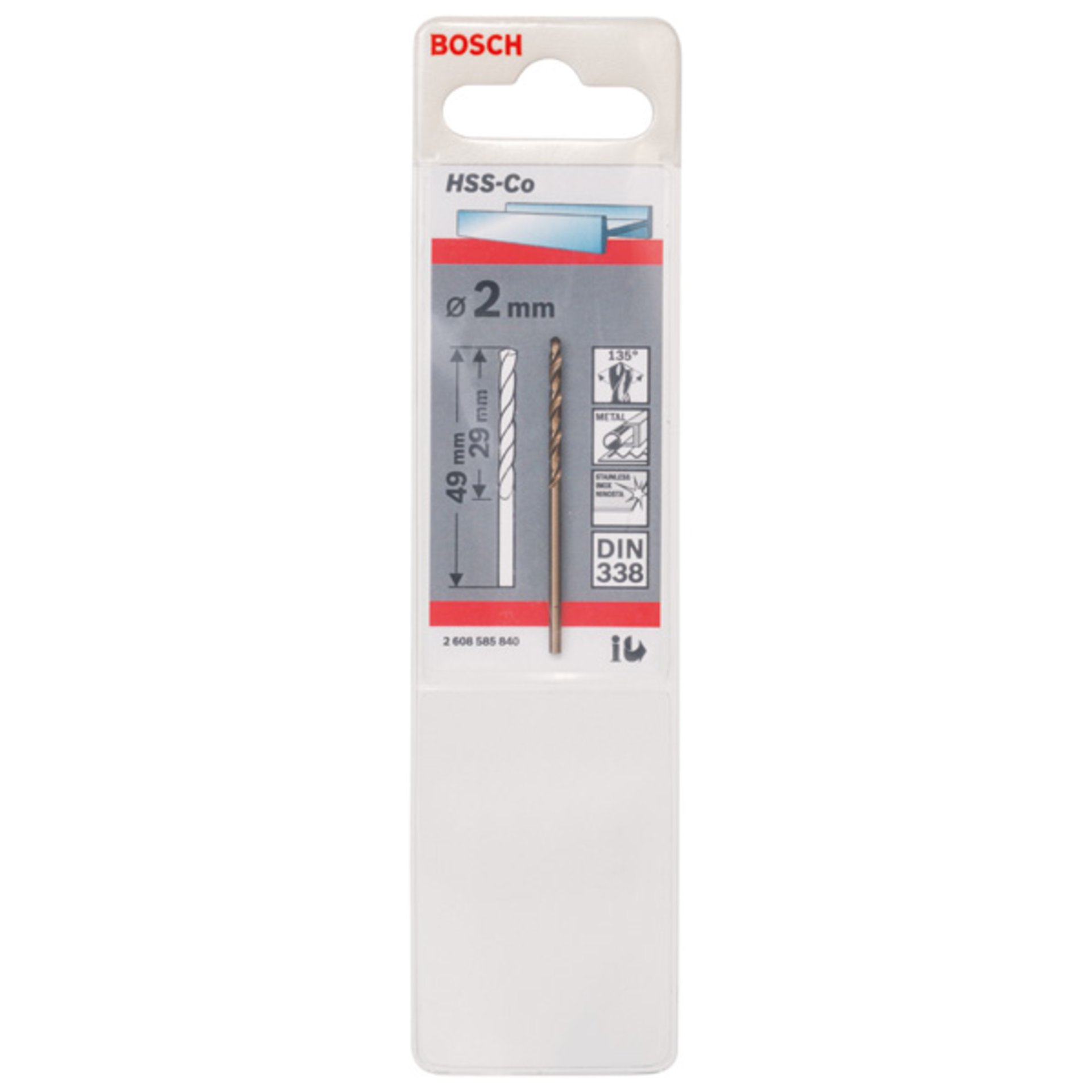 Metallbohrer HSS-Co, DIN 338, 2 x 29 x 49 mm, 1er-Pack