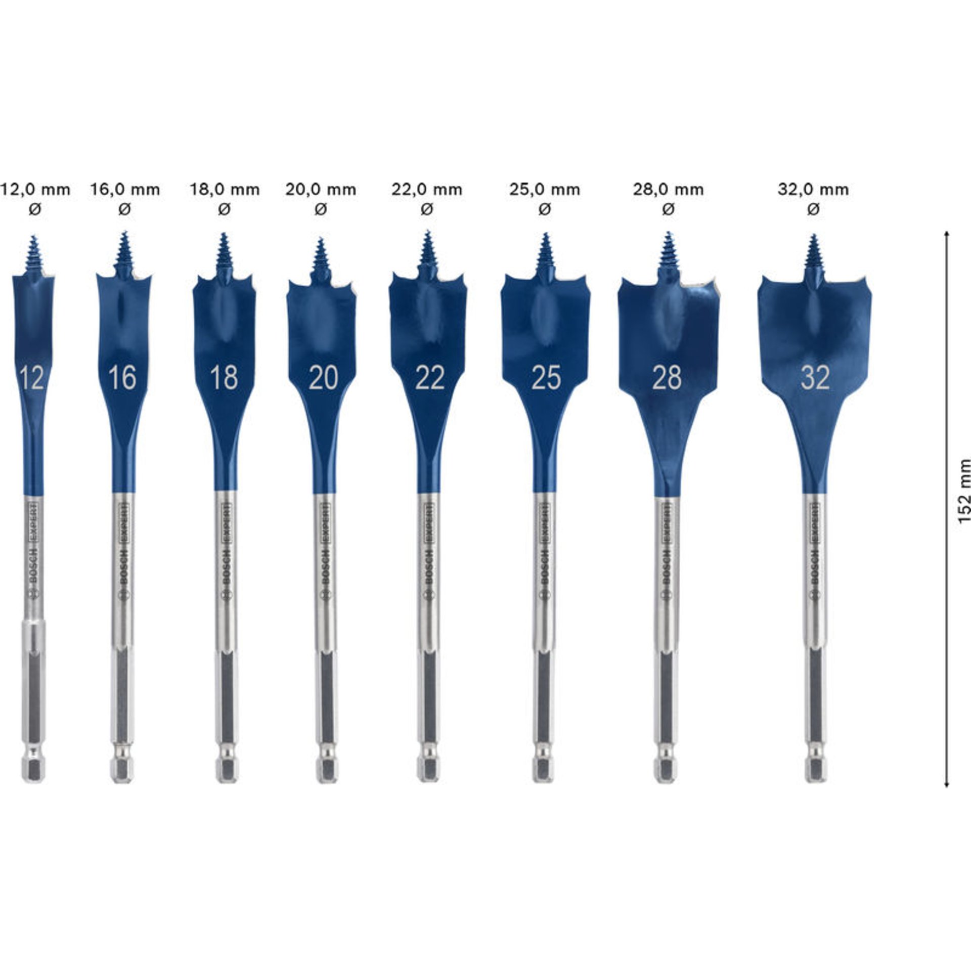 EXPERT Self Cut Speed Flachfräsbohrer-Set, 12/16/18/20/22/25/28/32 mm, 8-tlg.
