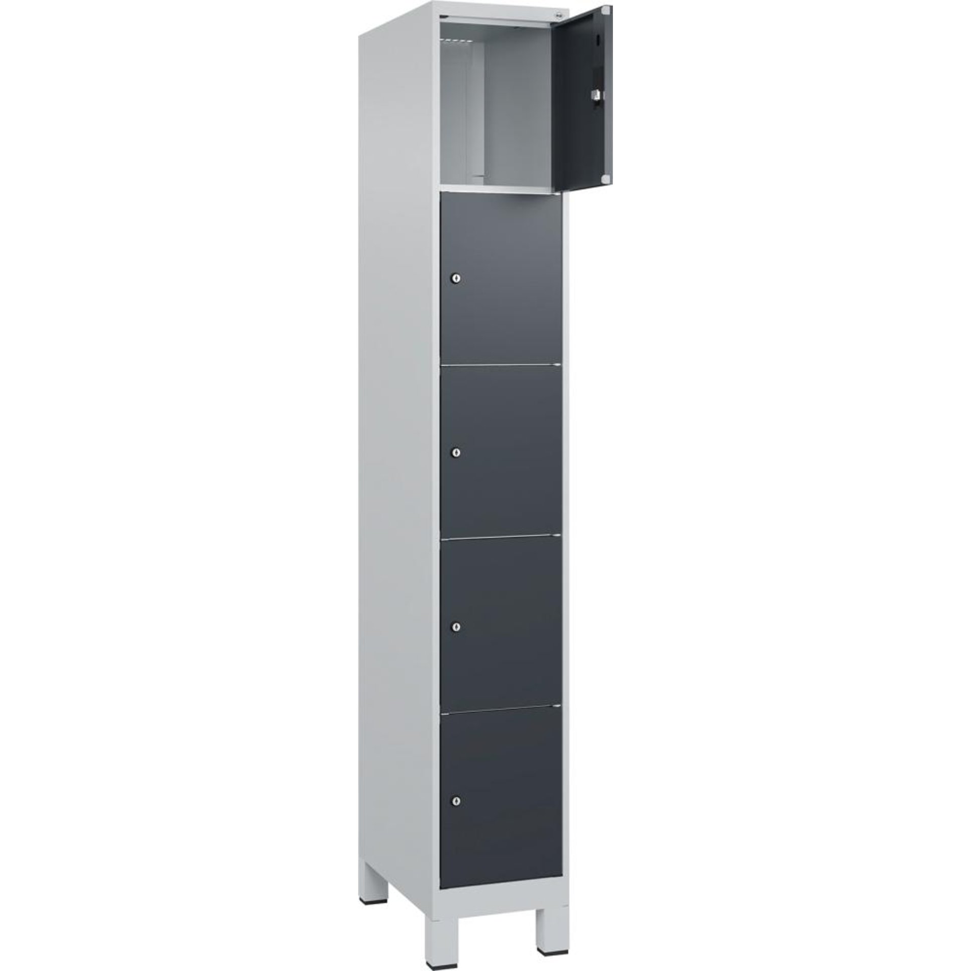 Fächerschrank CLASSIC B300xT500xH1950 mm RAL 7035/7016, 1x5 Fächermit 100 mm hohen Füßen