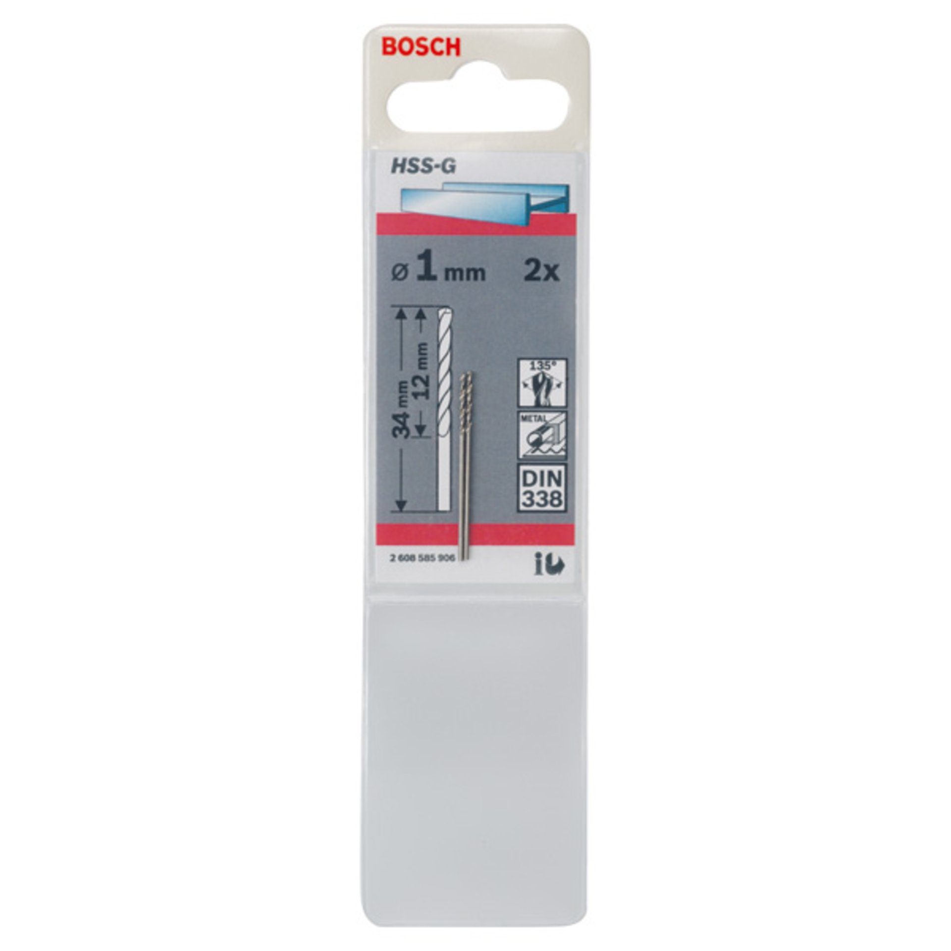 Metallbohrer HSS-G, DIN 338, 1 x 12 x 34 mm, 2er-Pack