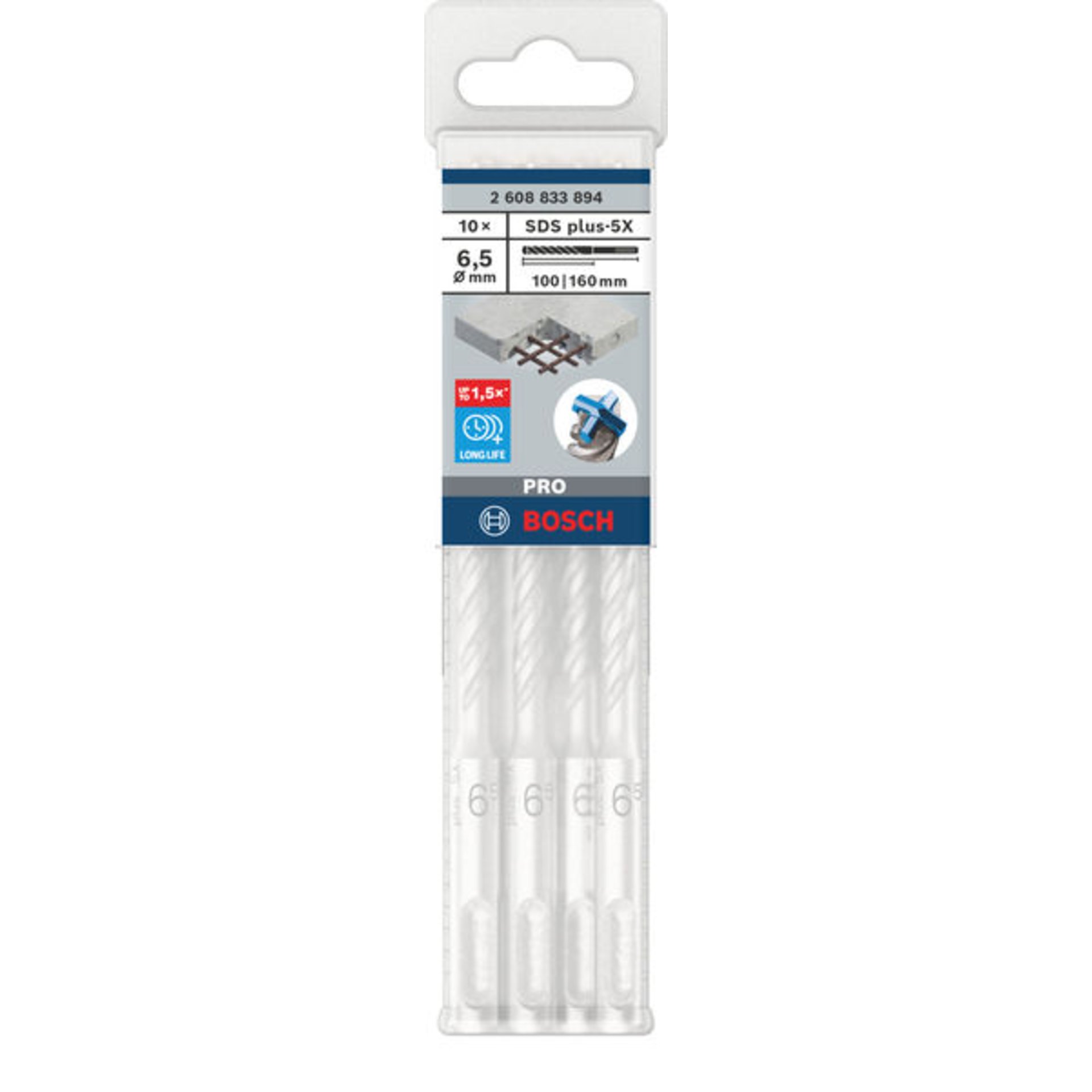 PRO SDS plus-5X Hammerbohrer, 6,5 x 100 x 160 mm, 10-tlg.
