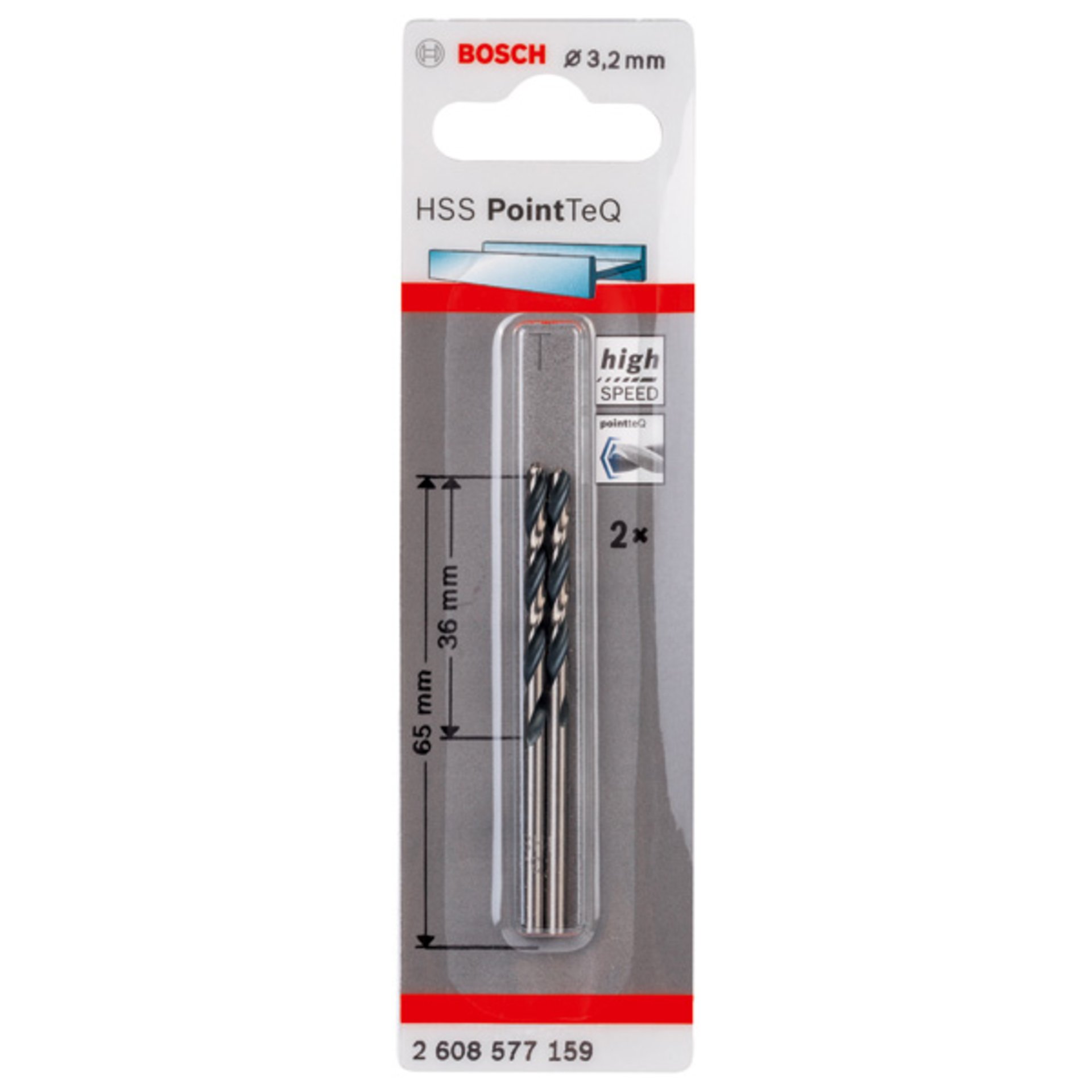 Metallspiralbohrer HSS PointTeQ, DIN 338, 3,2 mm, 2er-Pack