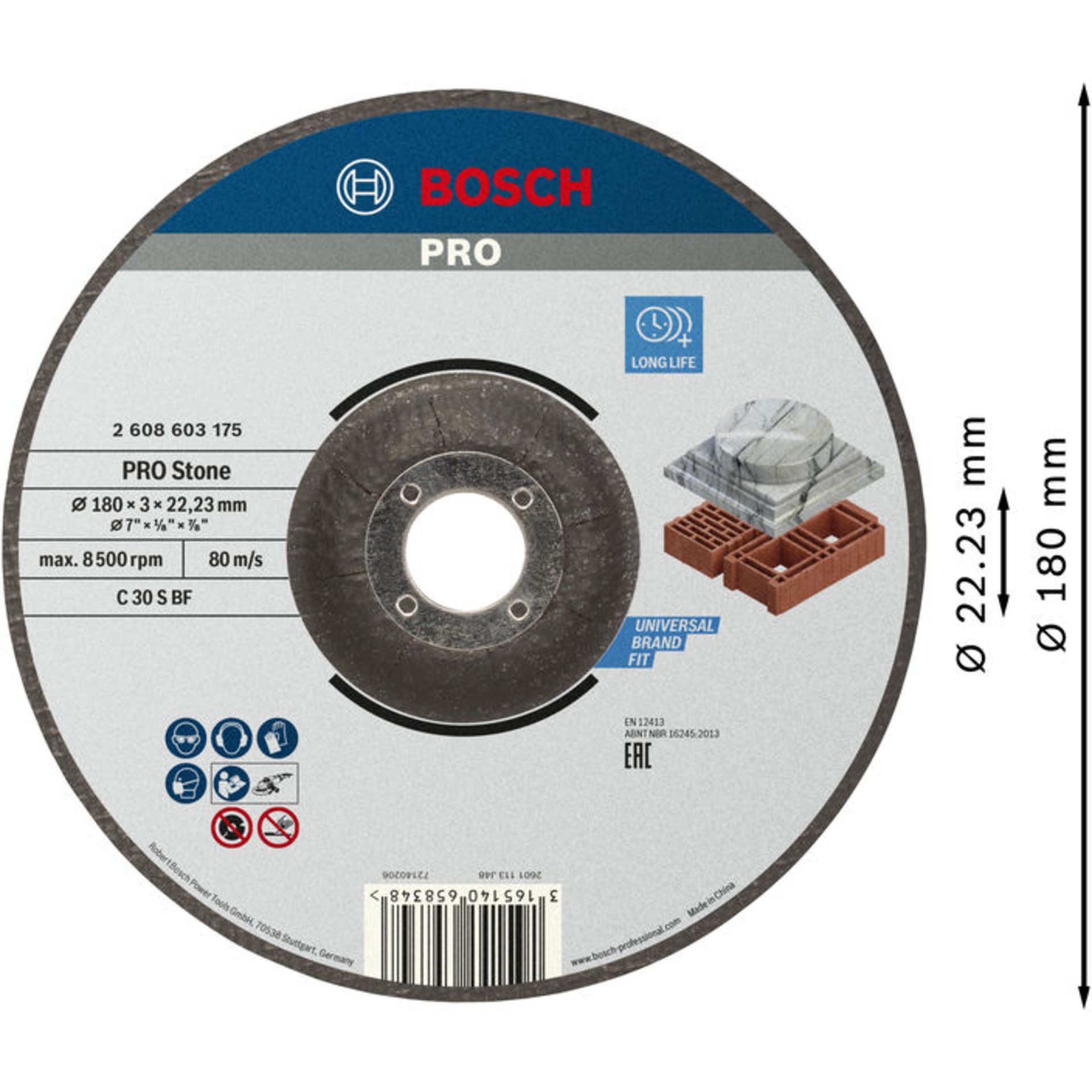 PRO Stone Trennscheibe, 180 x 3 x 22.23 mm, gekröpft