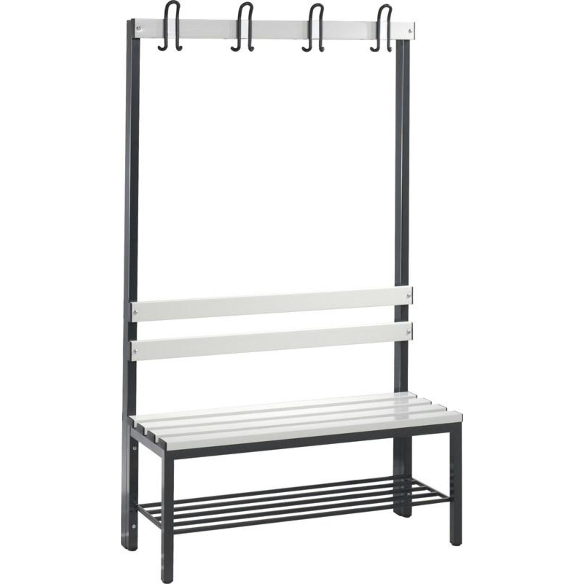 Garderobenbank einseitig B1000xT403xH1710 mm RAL 7021/Kst.-Leisten mit Schuhrost, 4 Füße CP