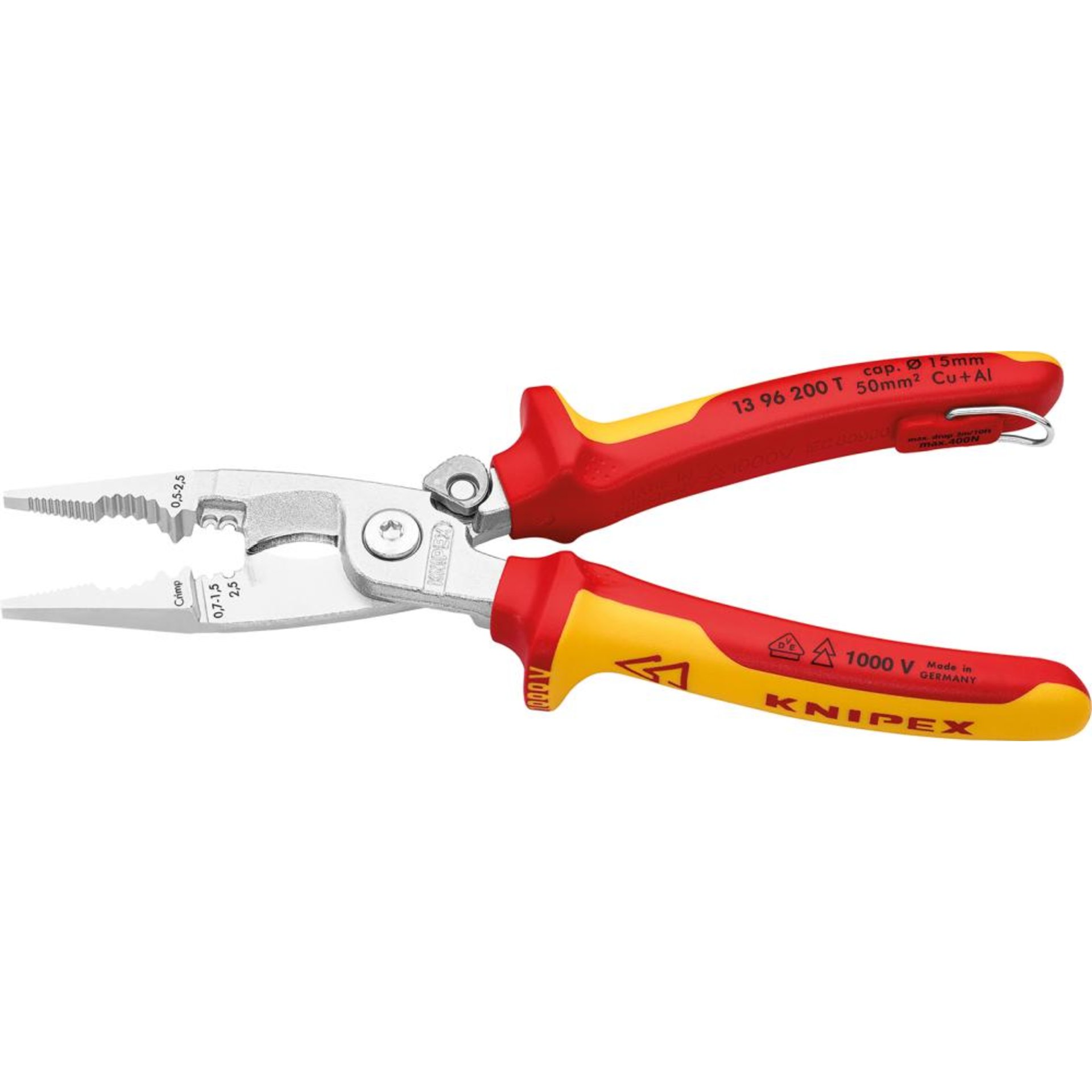E.-Install.Zange VDE TT 200mm m.M.K.Griff Knipex