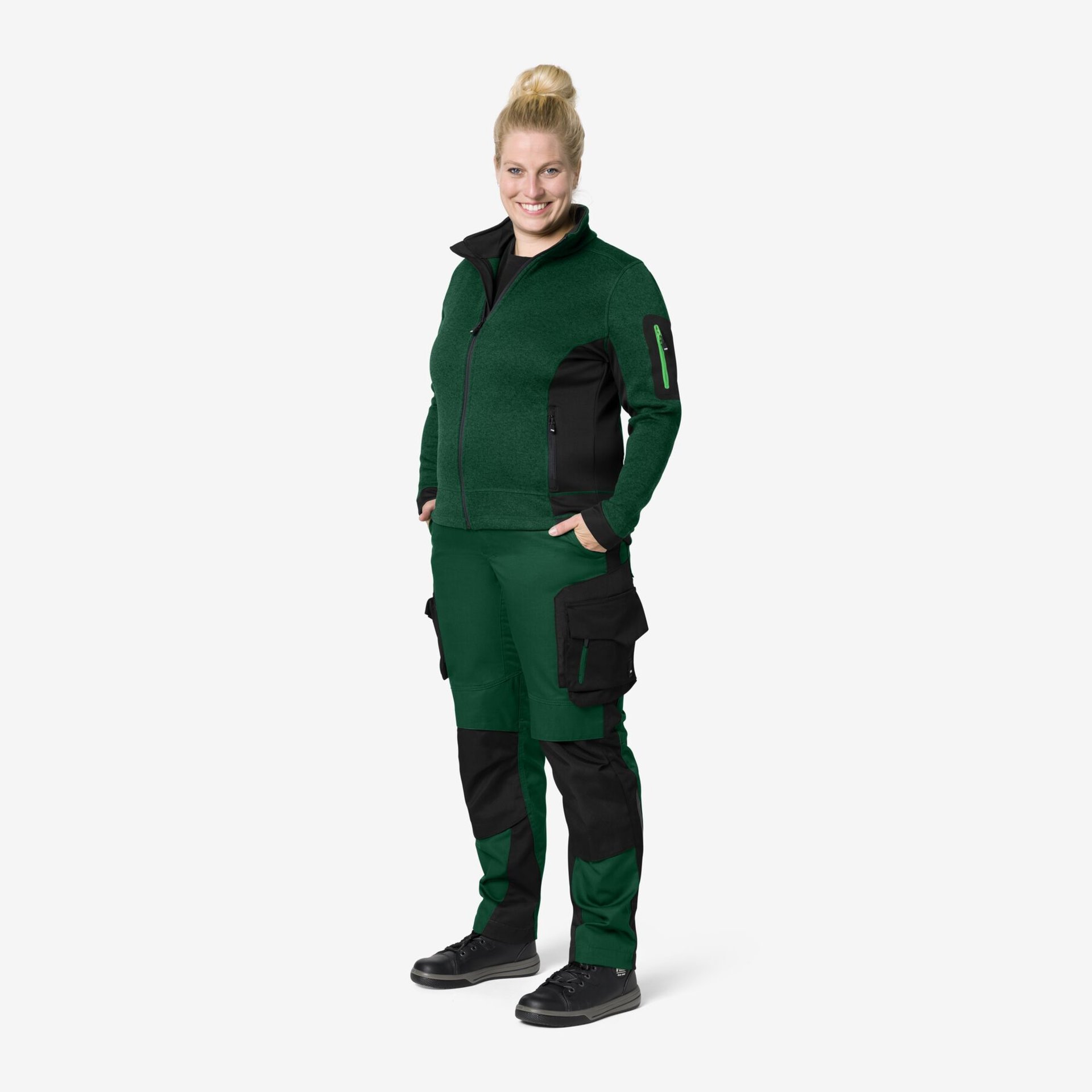 MARIEKE Strick-Fleece-Jacke Damen grün-schwarz 3XL