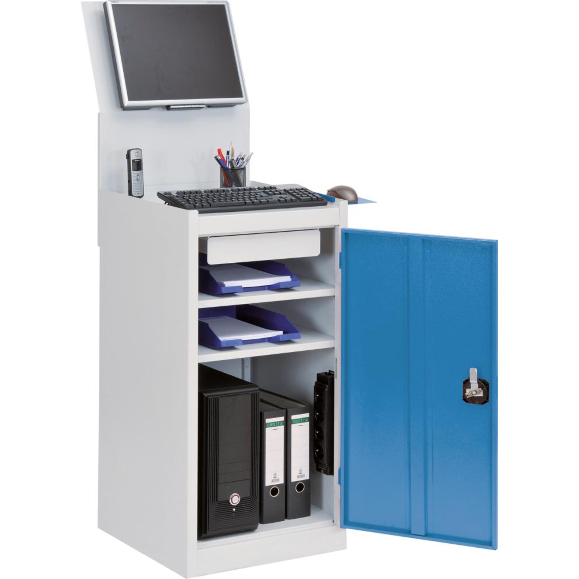Computerschrank Office stationär 1 Tür 1 Schub. 4er-Steckd. VESA-Halter B500xT500xH1575mm