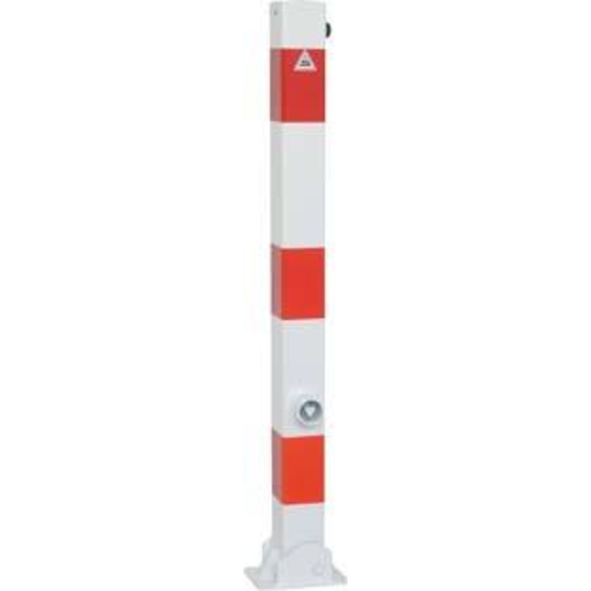 Absperrpfosten rot/weiß H1300xB70xT70mm umlegbar mit Dreikantverschluss zum Aufdübeln Schake