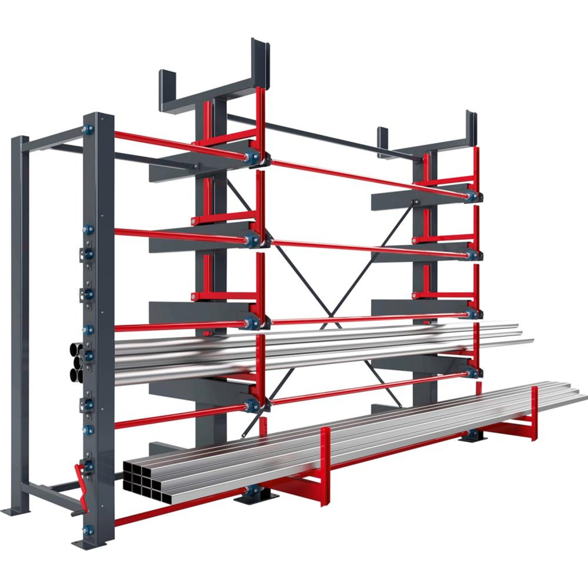 Schwerlast Ausrollregal 1-seitig Armlast 2000kg 5 Ebenen + Dachablage B4950xT1795xH3525mm