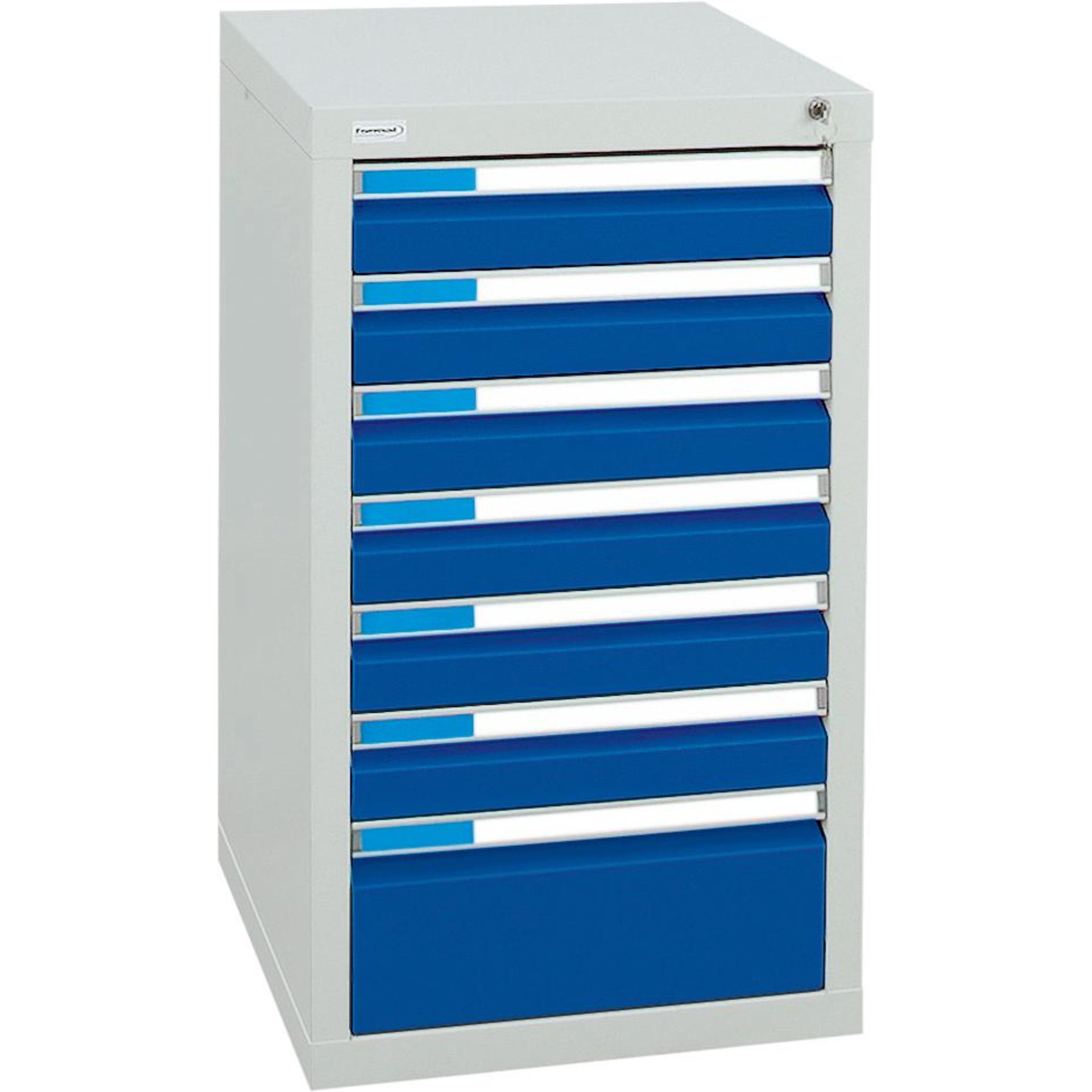 Format Schubladenschrank B500xT500xH900mm RAL 7035/5010 7 Schubladen 75kg