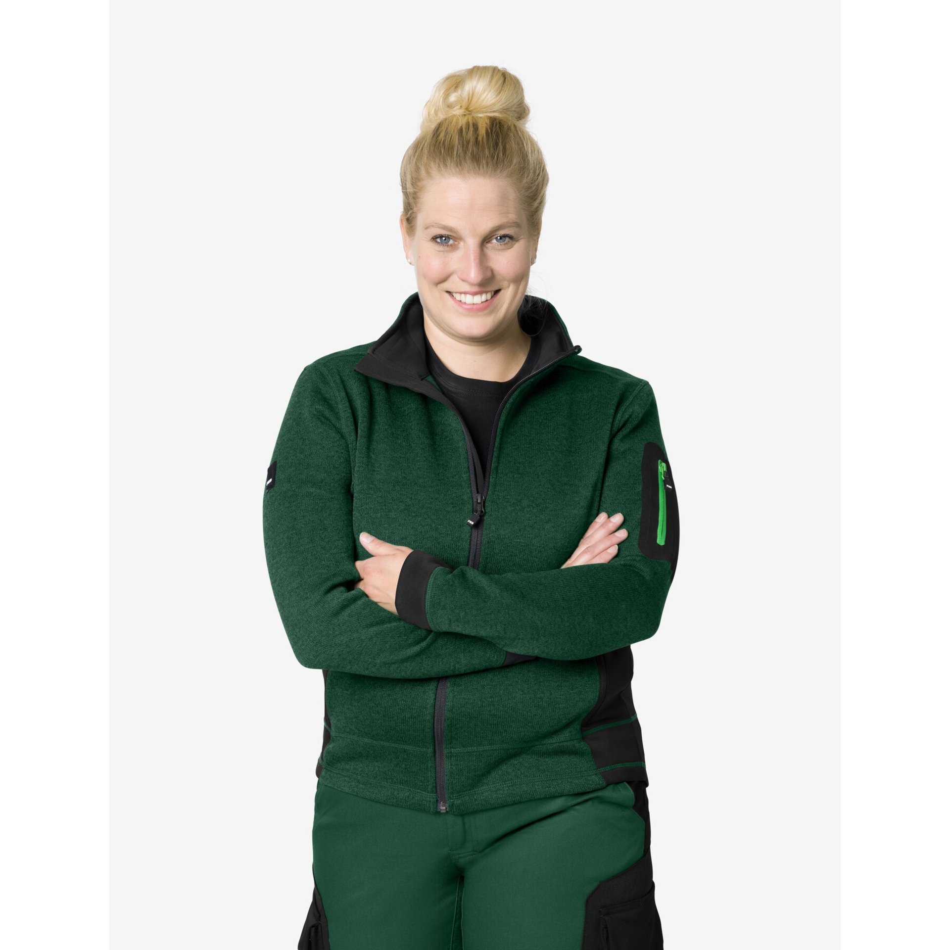 MARIEKE Strick-Fleece-Jacke Damen grün-schwarz 3XL