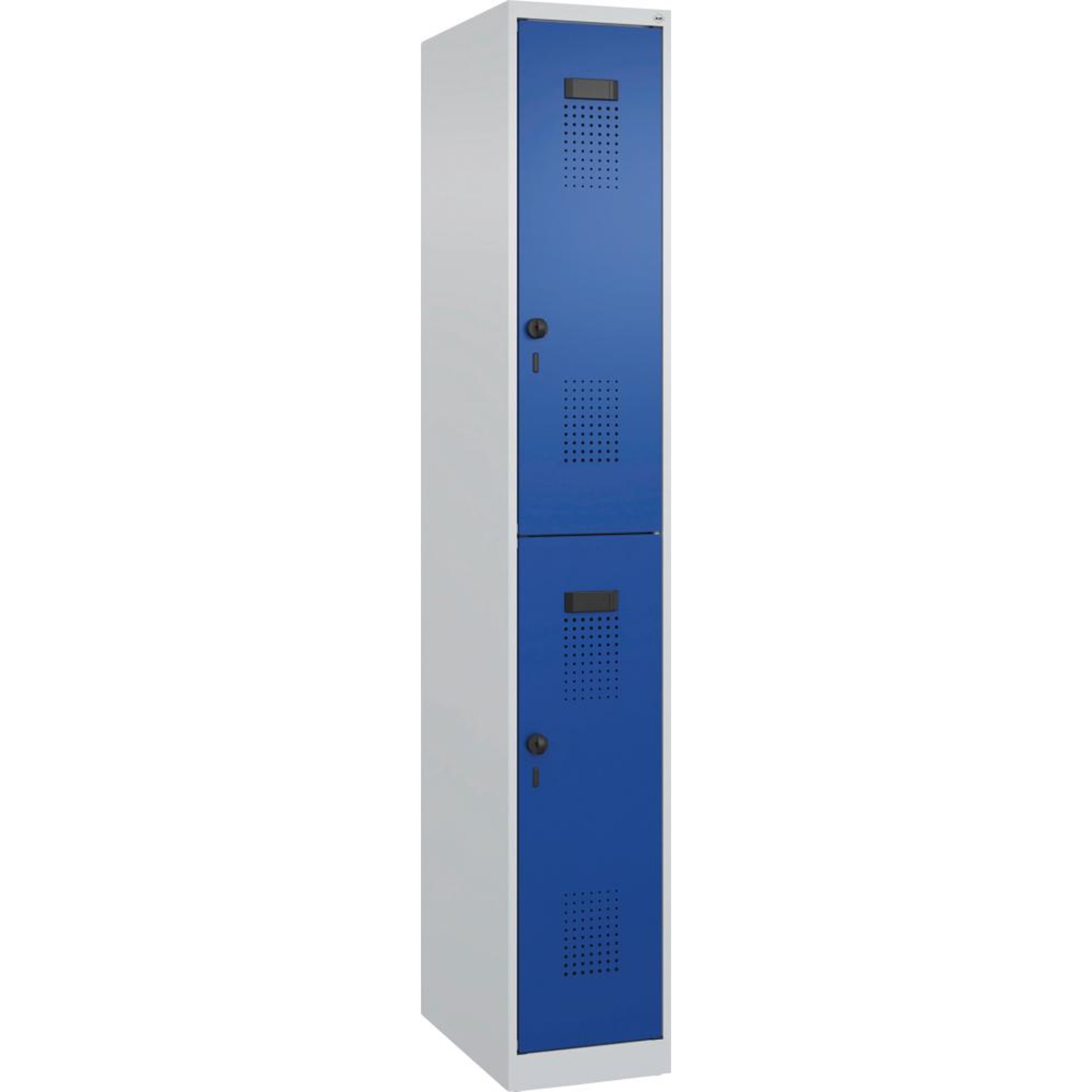 Doppelst. Schrank EVOLO bodenstehend RAL7035/5010, 1x2Abteile B300xT500xH1850mm