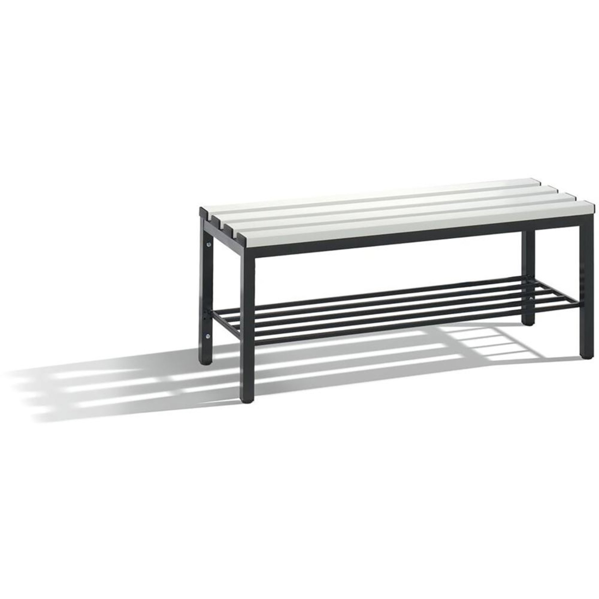 Sitzbank mit 4 Füßen B1000xT353xH420 mm RAL 7021/Kst.-Leisten mit Schuhrost CP