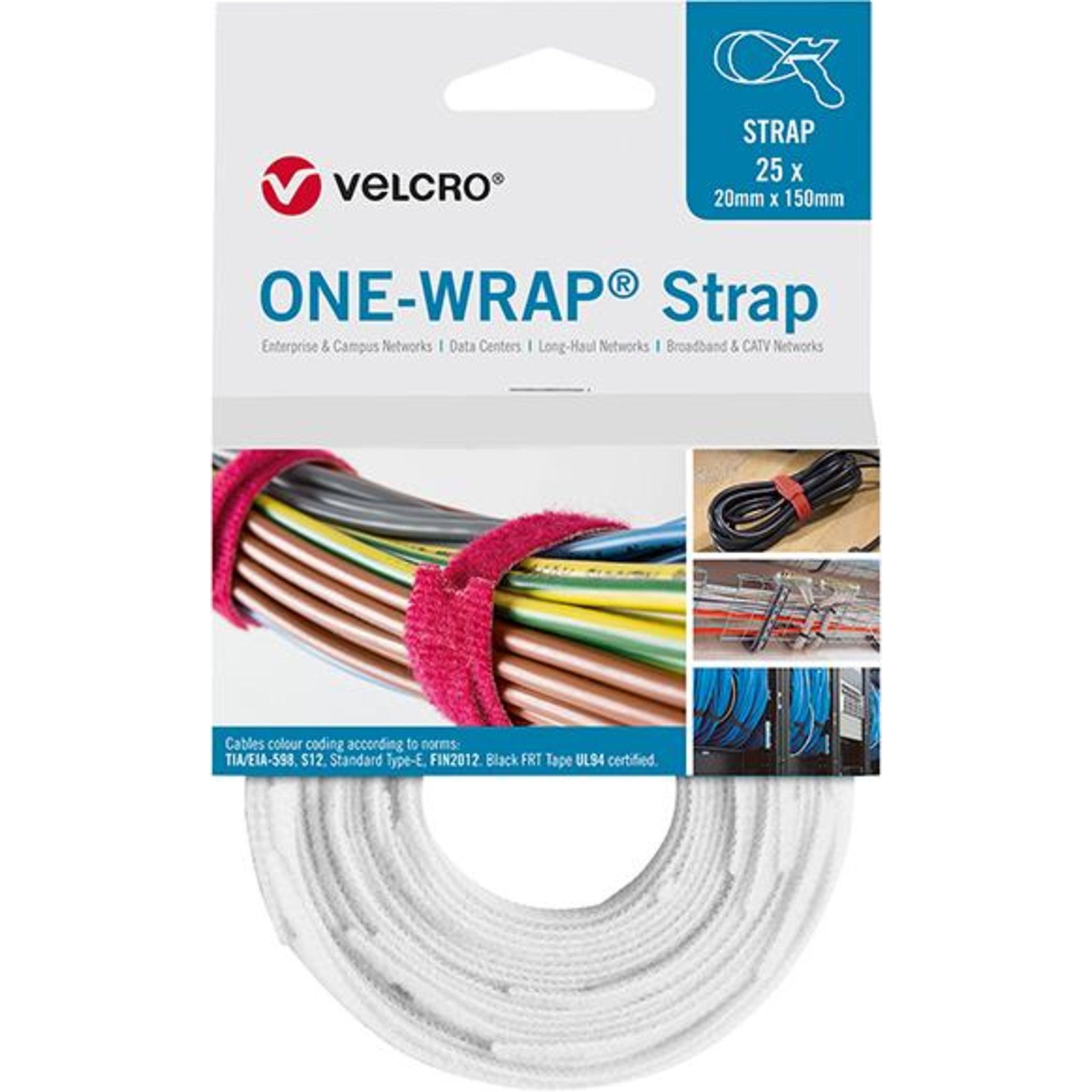 VELCRO Klettkabelbinder ONE-WRAP Strap 20 x 200mm, weiß, 25 Stück