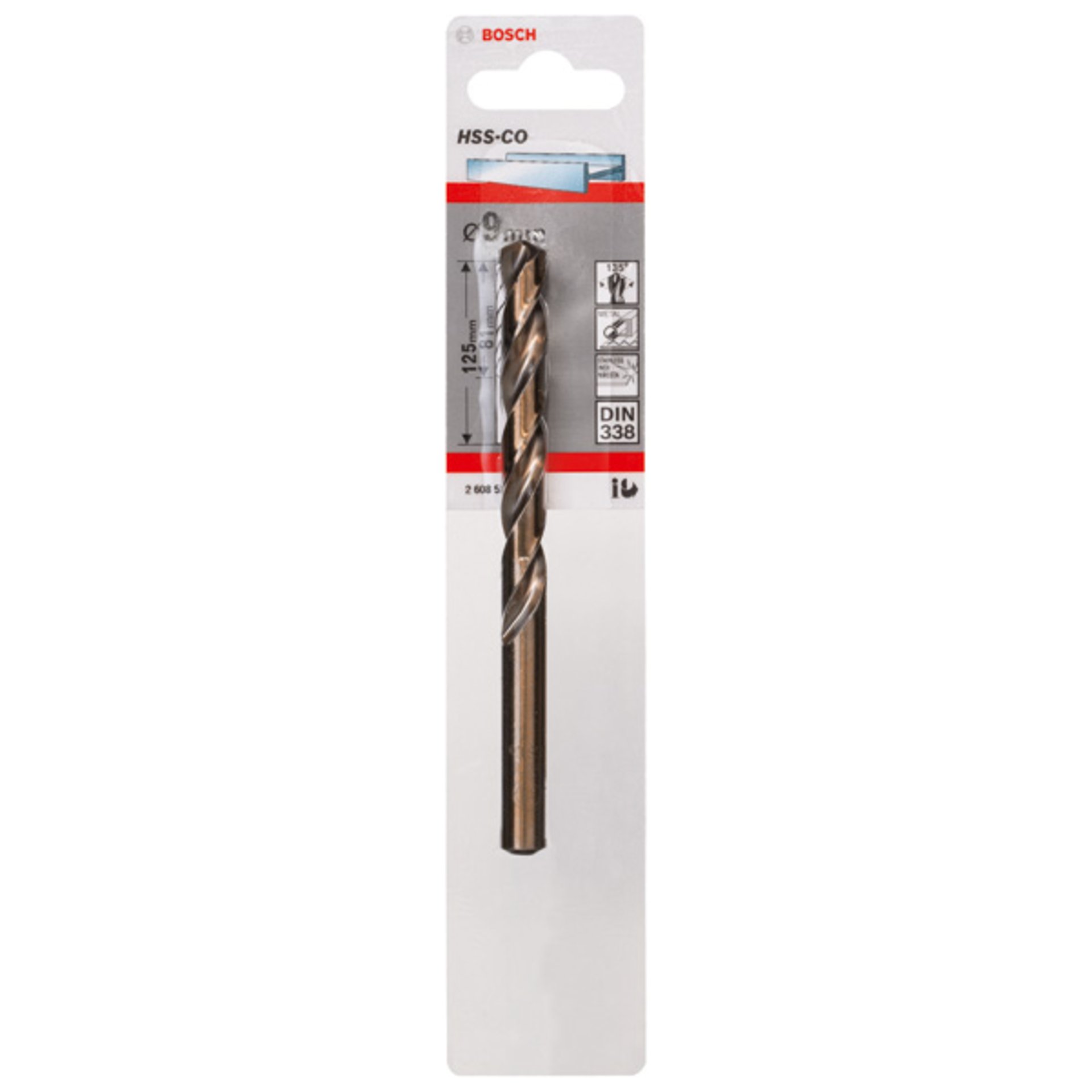 Metallbohrer HSS-Co, DIN 338, 9 x 81 x 125 mm, 1er-Pack