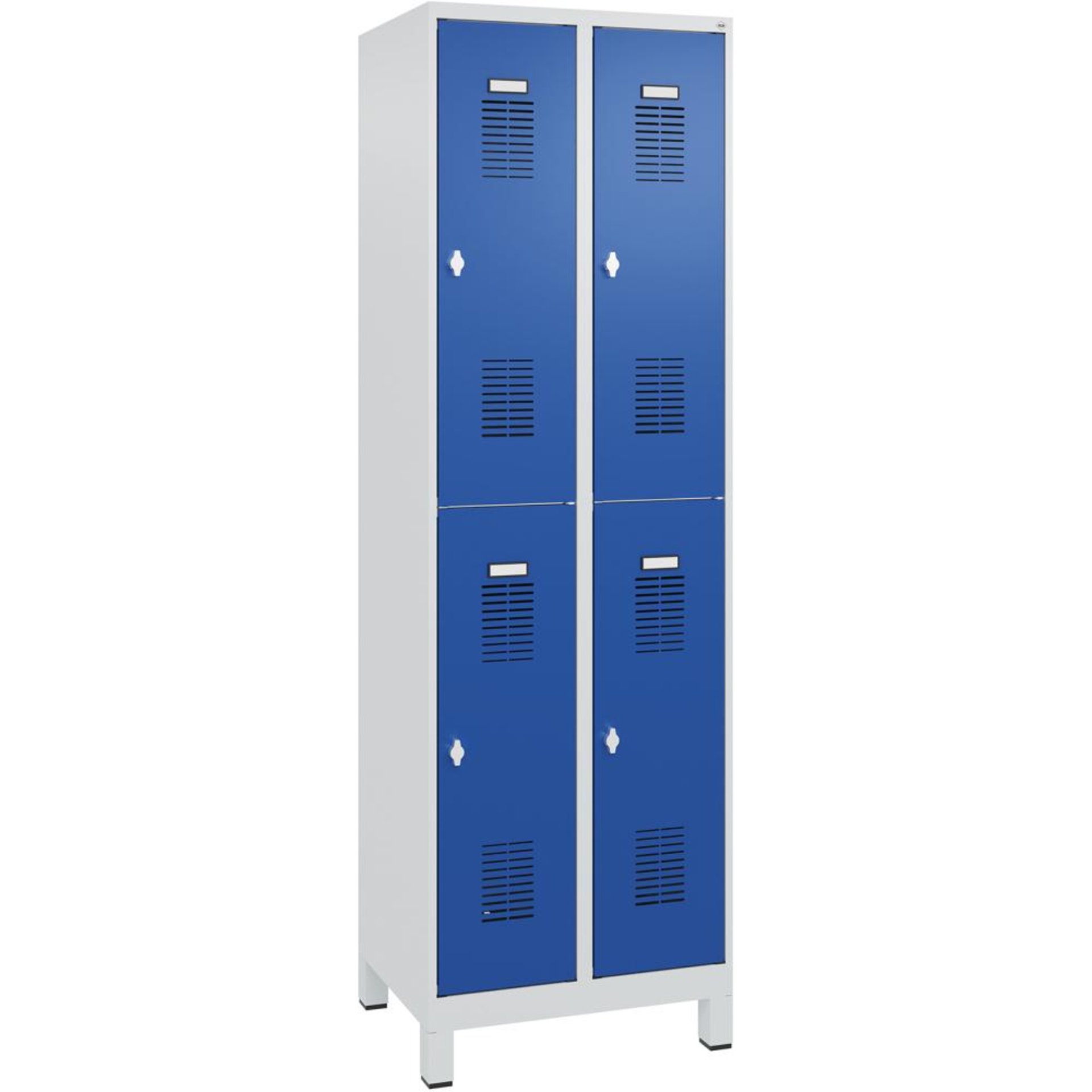FORMAT Garderobenschrank B600xT500xH1950 mm RAL7035/5010, 2x2 Abteileu. Füße (Selbstmontage)