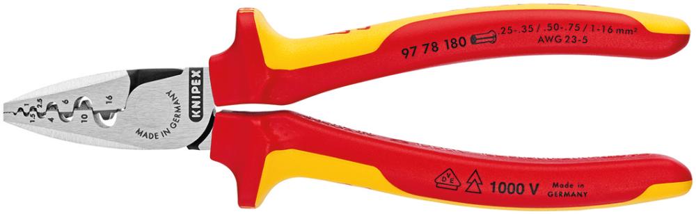 Knipex Aderendhülsenzange VDE 2-Komponenten-Griffen 180mm 0,25-16qmm