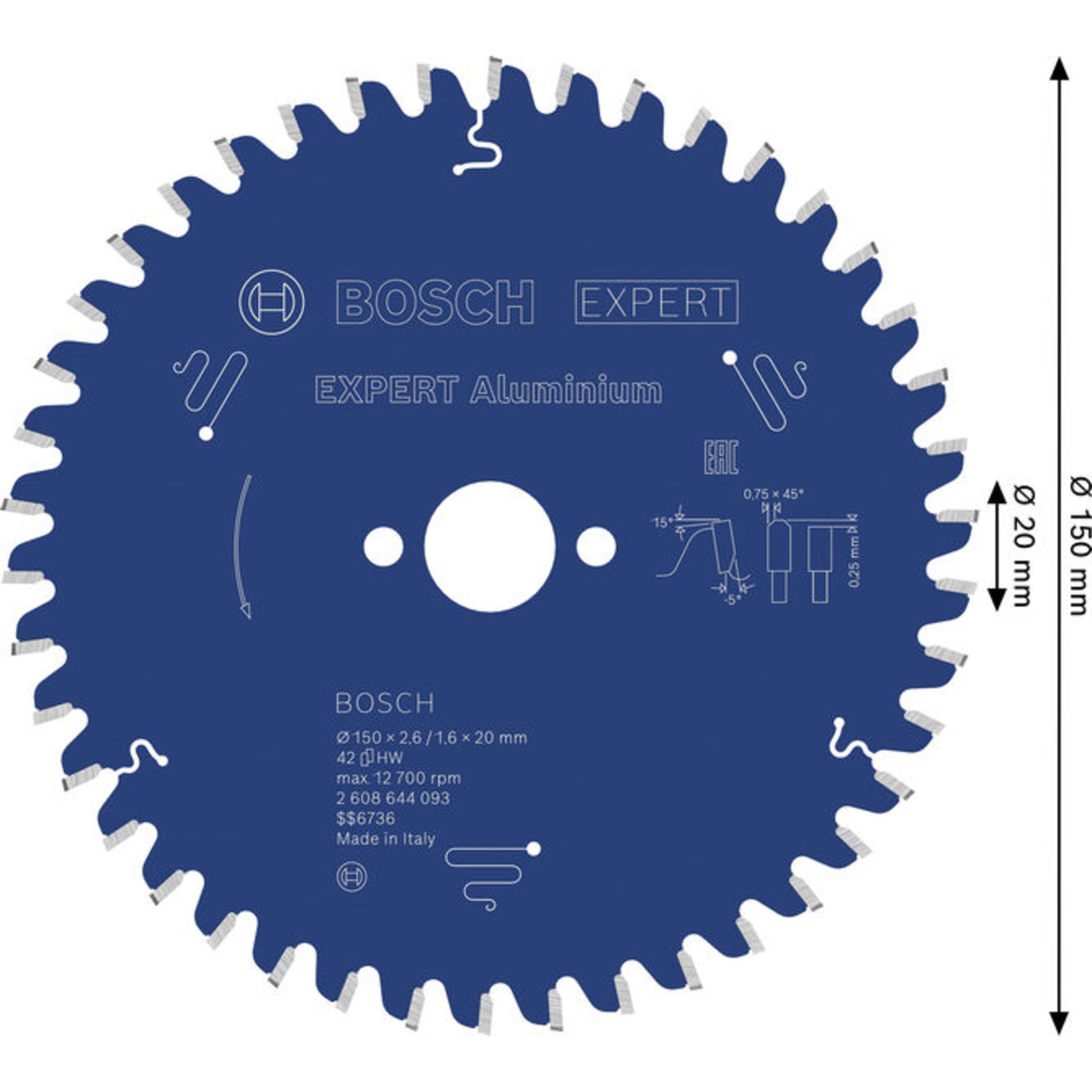 EXPERT Aluminium Kreissägeblatt, 150 x 2,6/1,6 x 20 mm, Z42